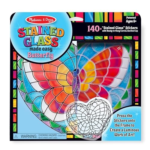 Melissa & Doug Stained Glass Made Easy Activity Kit: Butterfly - 140+ Stickers - Kids Sticker Stained Glass Craft Kit; Sun Catchers For Kids Ages 5+