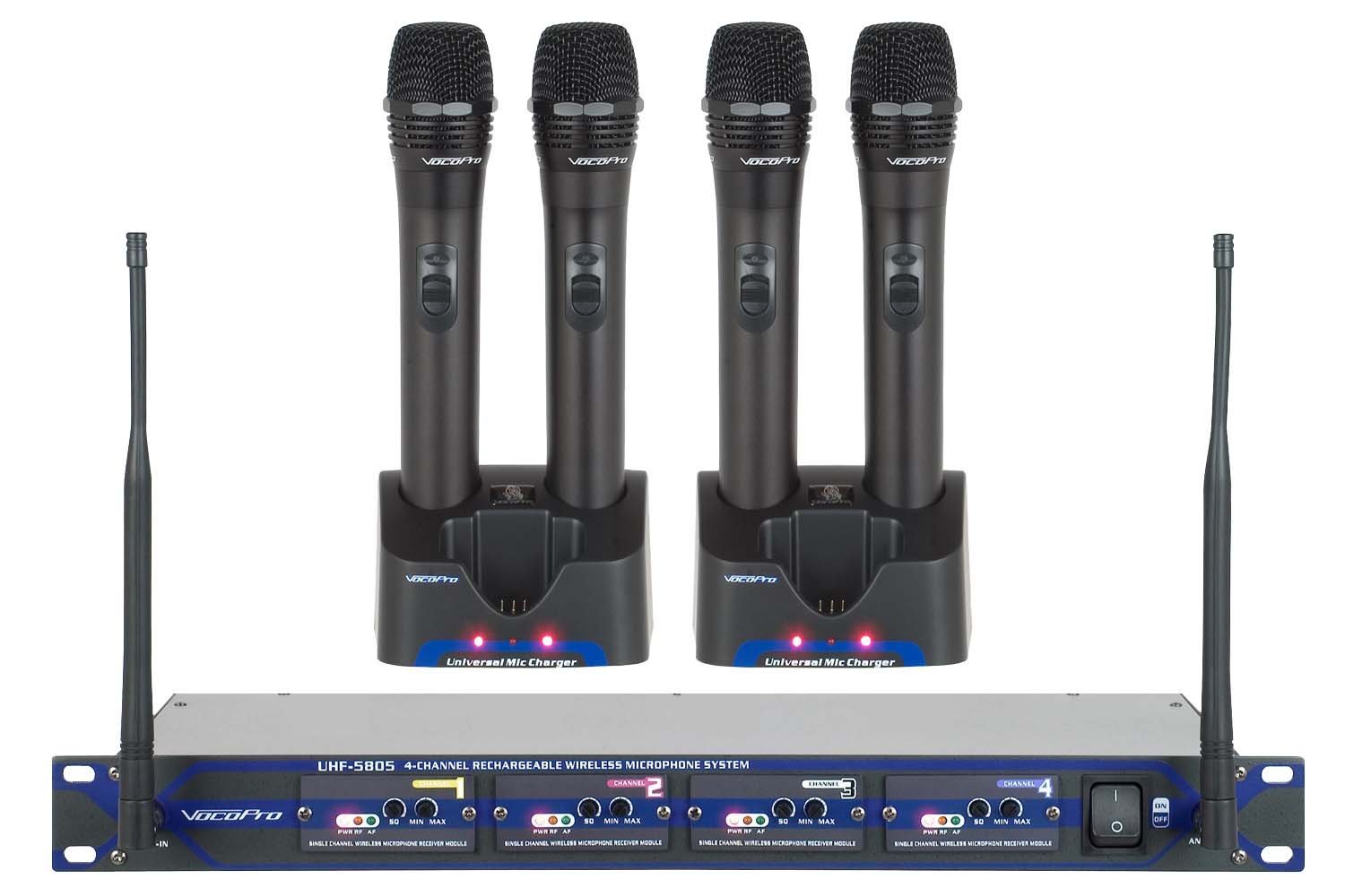 VocoPro UHF580510 Professional Rechargeable 4-Channel UHF Wireless Microphone System