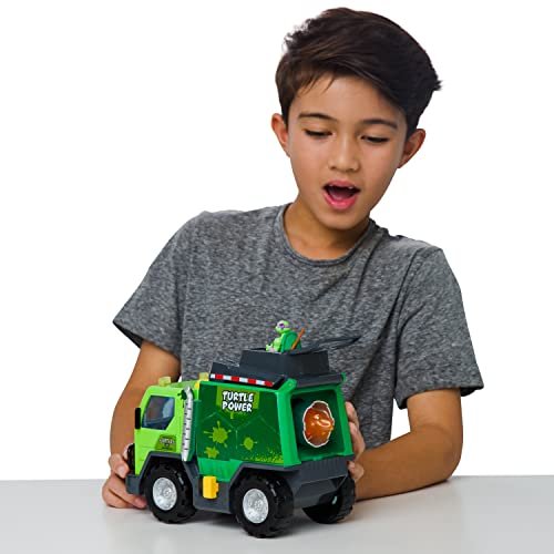Teenage Mutant Ninja Turtles Toy, Thrash 'N' Battle Garbage Truck with 3 Sewer Cap Launchers, Lights & Sounds, TMNT Mutant Ninja Turtle Vehicle for Kids, Ages 3+
