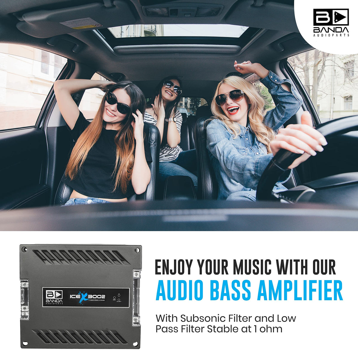 Banda Ice X 3002-1 Channel 3000 Watts RMS 2 Ohm Car Amplifier