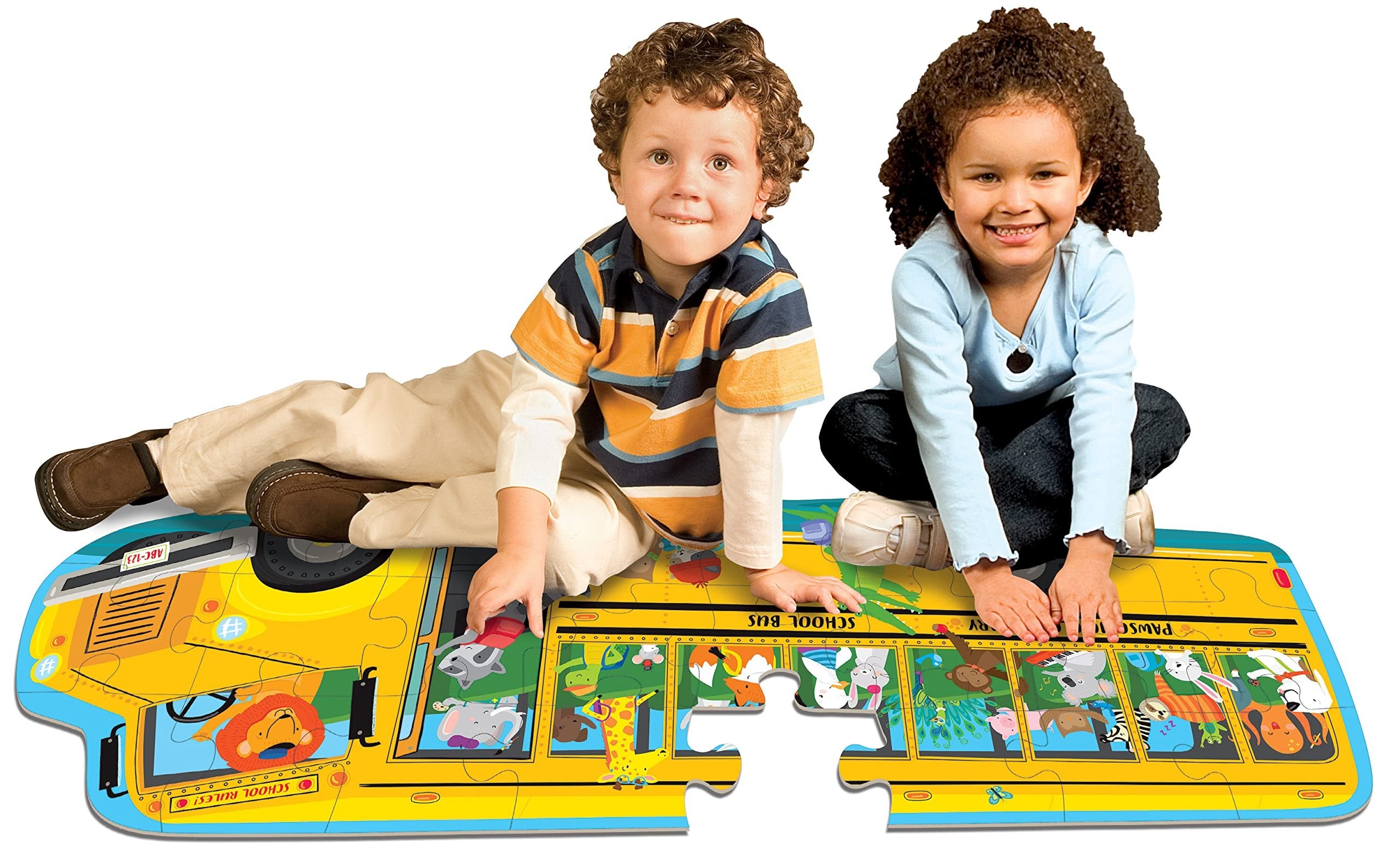 Bendon School Bus Shaped Jumbo Jigsaw Floor Puzzle (24 pcs, 4 feet Long) - Kids Vehicle Puzzles, Large Floor Puzzles for Preschoolers and Kids Ages 3+