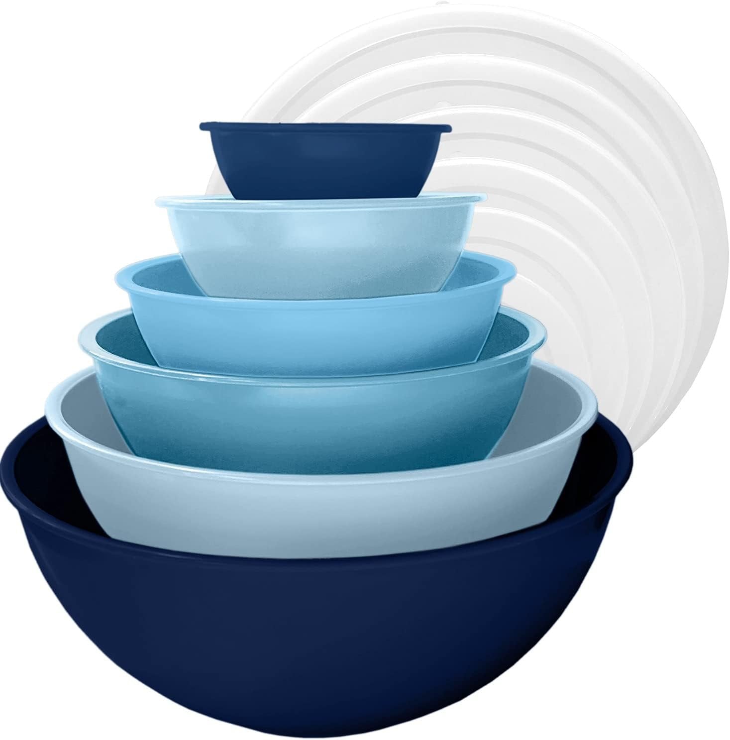 Edge Plastic Mixing Bowls 12 Piece Nesting Set 6 Prep Bowls and 6 Lids, Navy