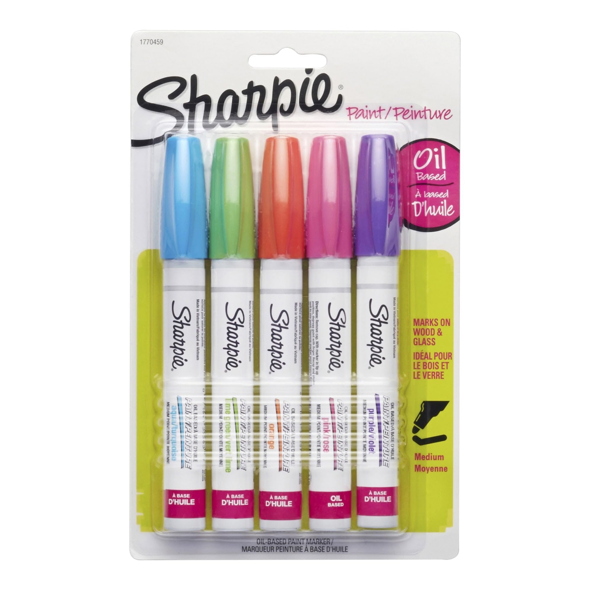 Sharpie Medium Point Oil-Based Opaque Paint Markers 5/Pkg-Aqua, Orange, Lime, Green, Pink & Purple