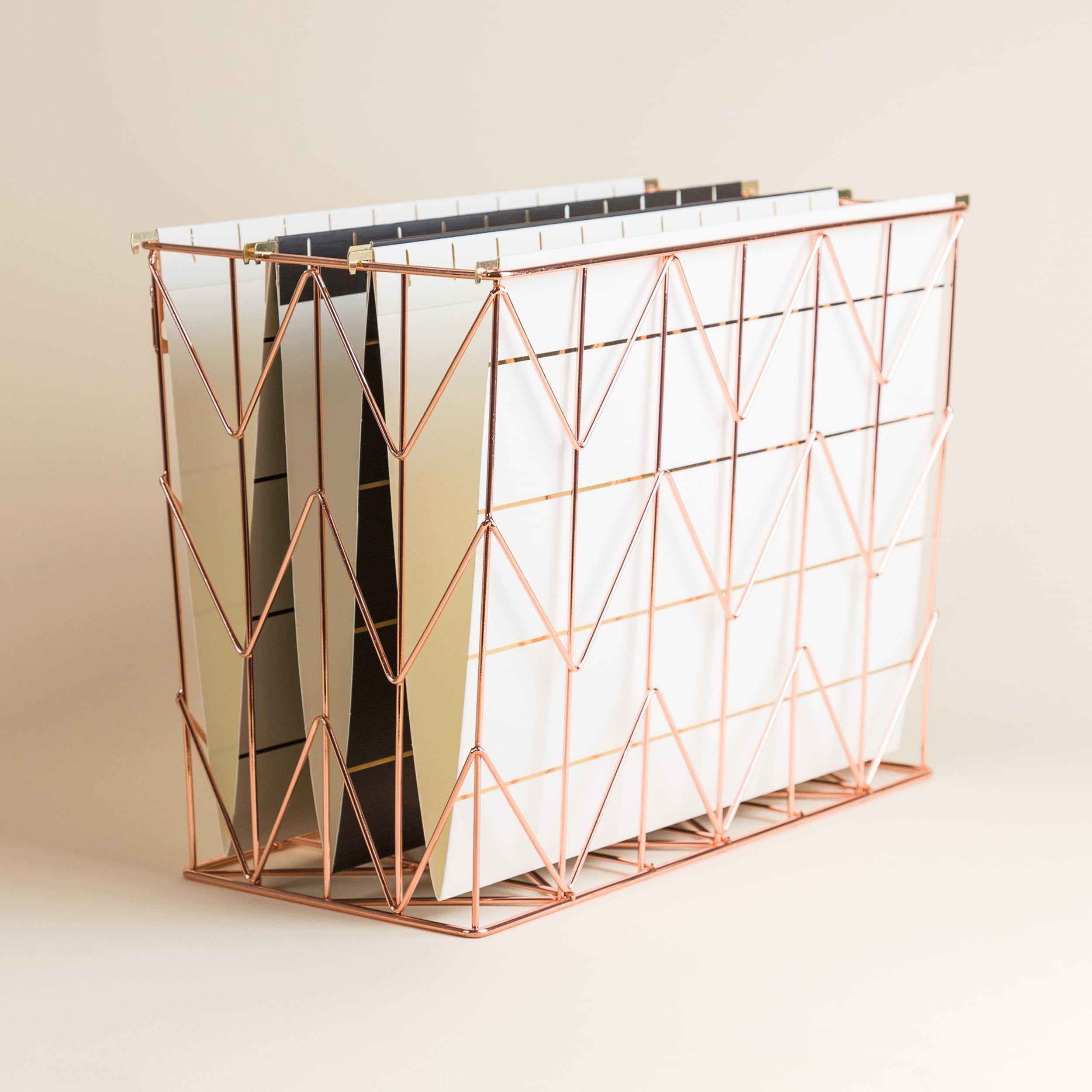 U Brands Hanging File Desk Organizer, Wire Metal, Copper/Rose Gold - 854U02-06