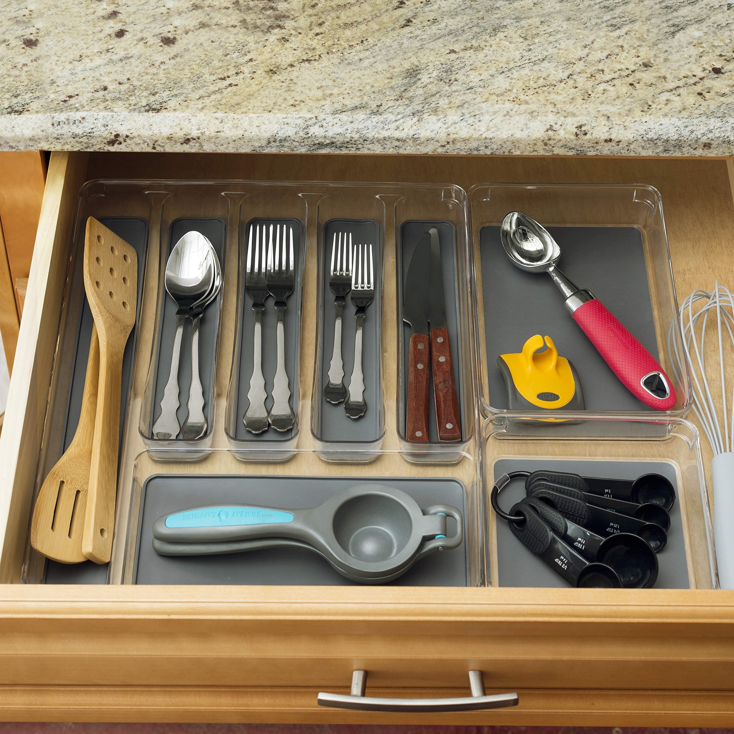 Home Basics 3 Section Plastic Drawer Organizer Rubber Lined Bottom for Efficient Home and Office Storage