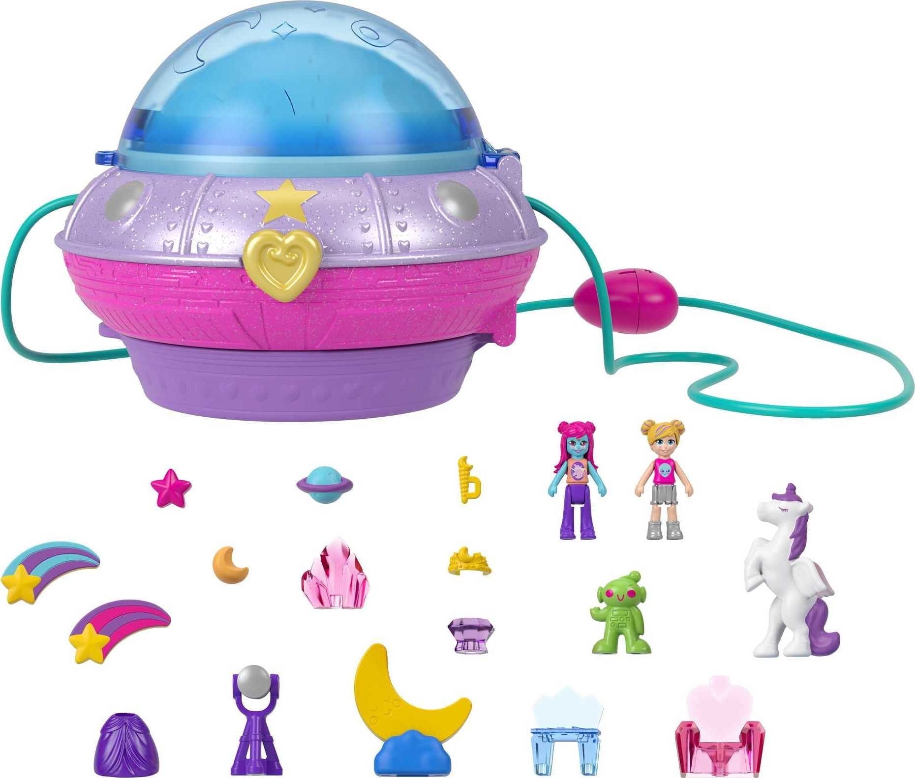 Polly Pocket 2-in-1 Playset, Double Play Space Compact with 2 Micro Dolls & Outer Space Accessories