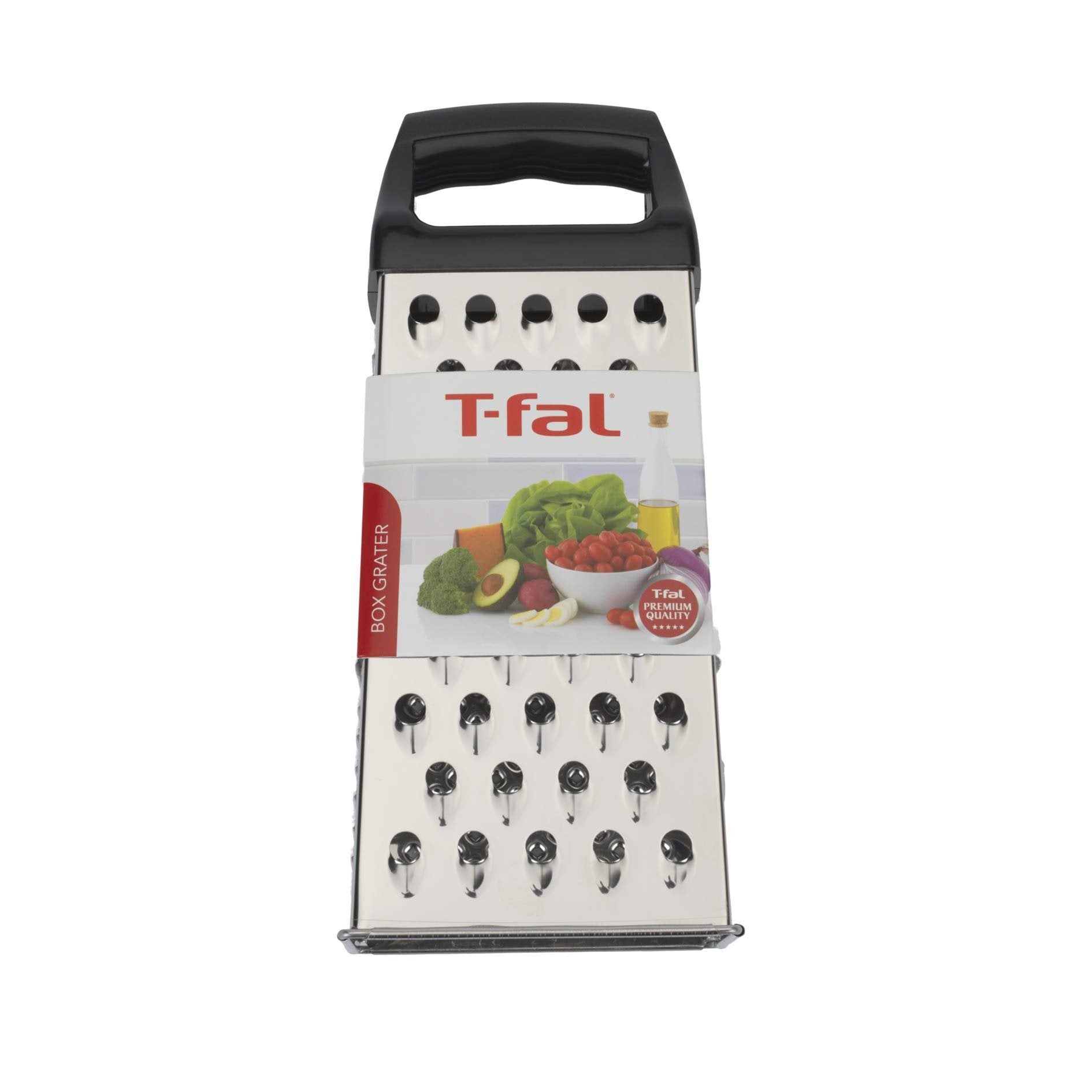 Stainless Steel Box Grater (9 x 4 x 3 inches), 4 Sided Hand Shaver, Grater and Slicer, Great for Parmesan Cheese, Vegetables, Ginger, XL Size, Black handle