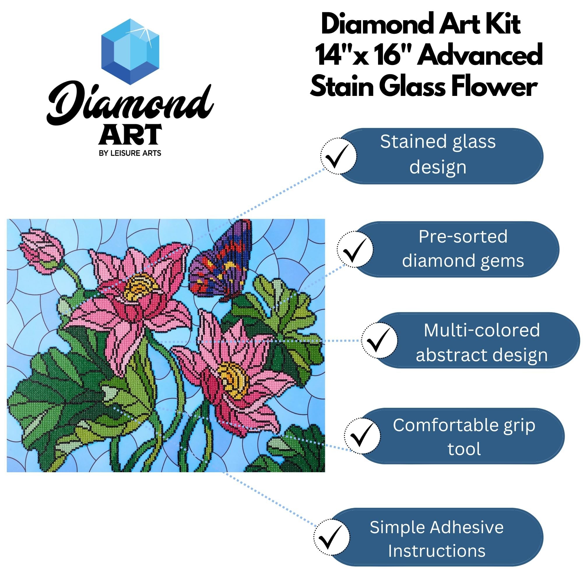 Leisure Arts DIAMND Art KIT 16X20 SG, Stained Glass Flower
