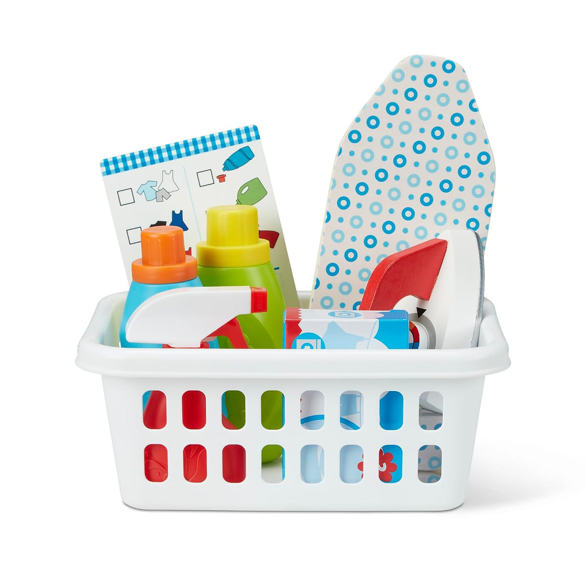 Melissa & Doug Laundry Basket Play Set with Wooden Iron, Ironing Board, and Accessories (14 Pcs) Pretend Play Laundry Set for Kids with Iron