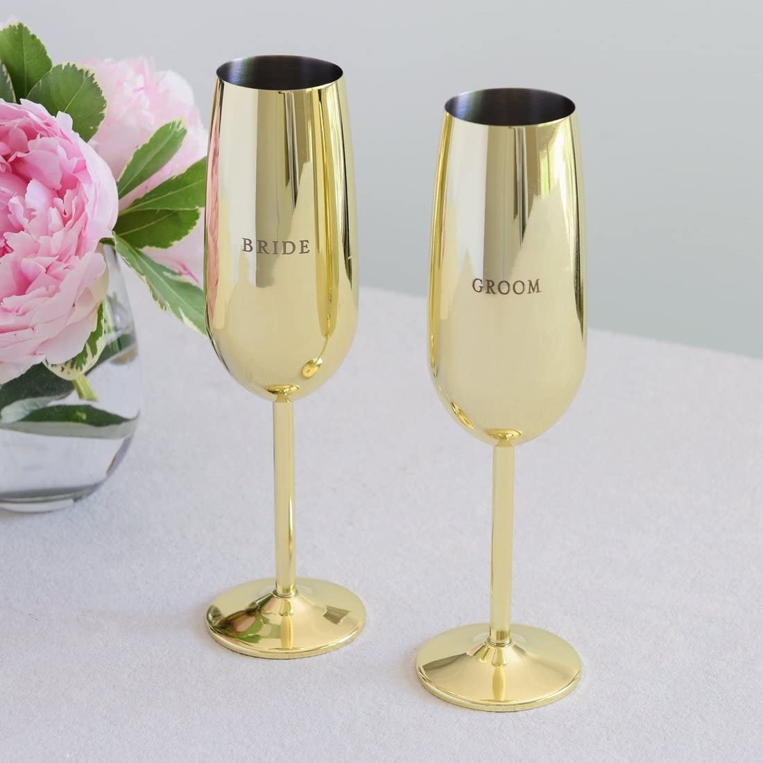 Style Me Pretty Gartner Studios Bride and Groom Toasting Flutes, Gold, 2 Pieces, 11" x 8" x 3.5"