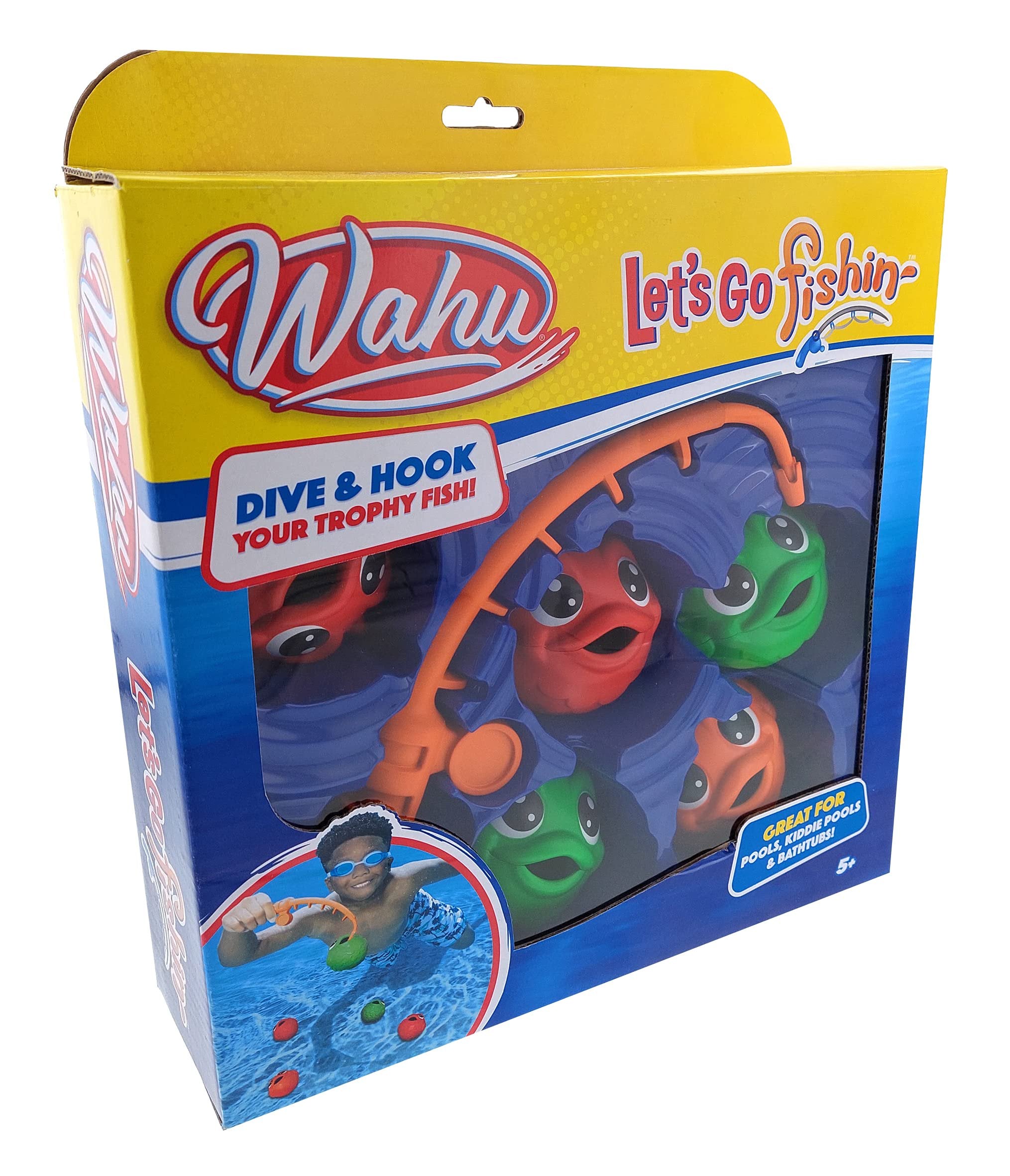 Wahu Let's Go Fishin' 6-Piece Kids Pool and Bath Toy Set for Ages 5+, Kids Fishing Water Toys Set with 1 Fishing Pole and 5 Colorful Fish