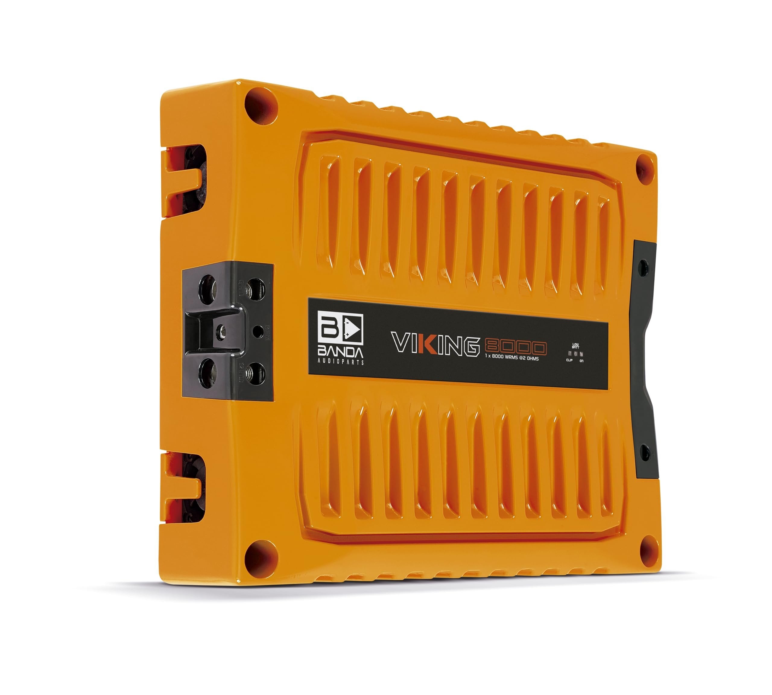 Banda VIK8000.2ORANGE Car Amplifier Audio Speaker 2-Ohms Full Range New Viking 8000 Watts Rms LED Indicator Sound Specialization Aluminum Chassis - Orange