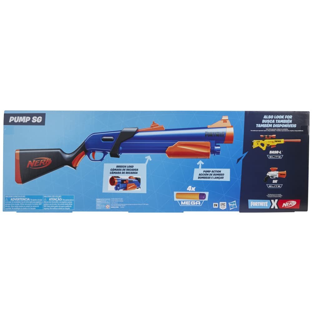 Nerf Fortnite Pump SG Blaster - Pump Action Mega Dart Blasting - Breech Load - 4 Official Mega Darts - for Youth, Teens, Adults