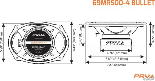 prv Audio 69MR5004BULLET 6X9 Professional Mid Range Bullet Loudspeaker 500 Watts 4 Ohms Impedance 2-Way or 3-Way Coaxial Speakers
