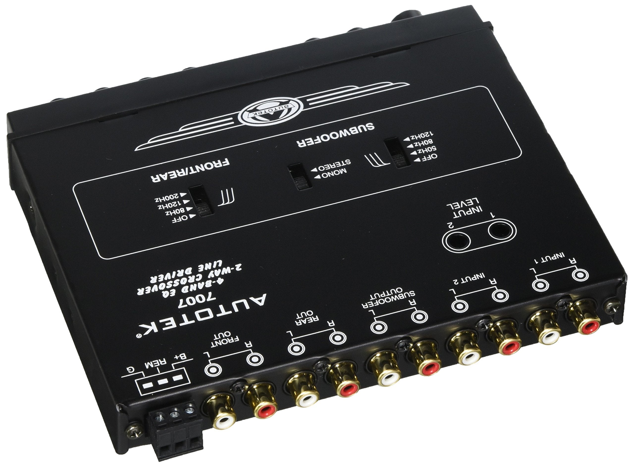 Autotek 7007 Multiple Source Signal Processor (Black) – .5 Inch DIN, 2-Way, 4-Band EQ, 9 Volt Line-Driver, 2 Inputs, 3 Outputs, Master Volume Control, Subwoofer Control, Includes Bass Remote