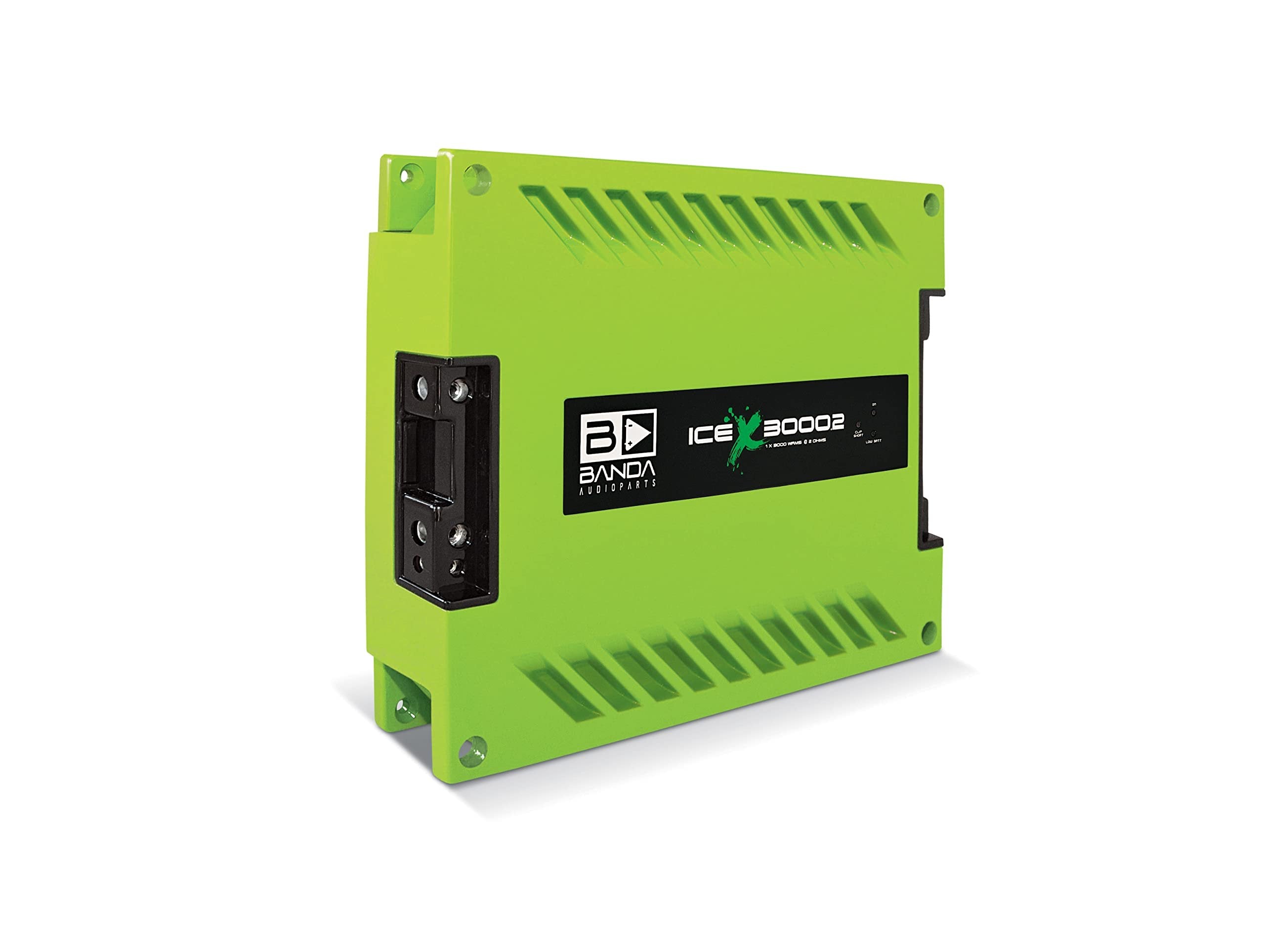1-Ch. Vehicle Audio Bass Amplifier - 3000WRMS High-Powered Mono Bass Amp w/Subsonic Filter and Low Pass Filter Stable at 2 ohms, LED Indicators, Sound Specialization, Green - BANDA ICEX3000.2GREEN