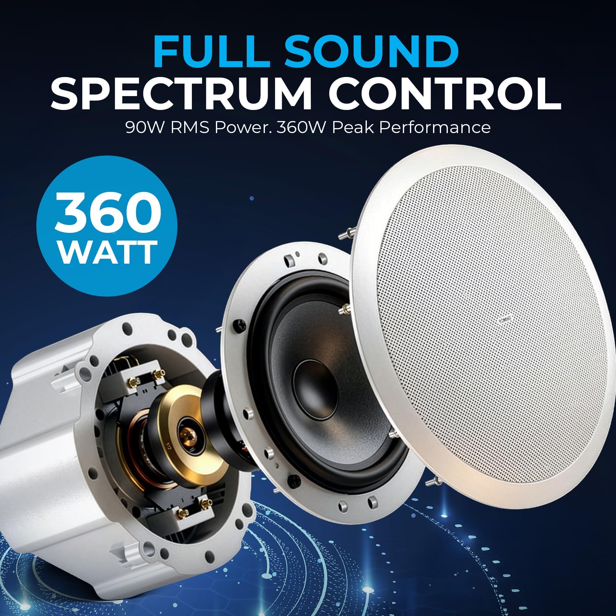 DEEJAY LED 8-Inch Coaxial Ceiling Speakers, in-Ceiling Full Range Loudspeakers Pair, 90W RMS / 360W Peak, 70V/100V or 8 Ohm, Ceiling Mount Speakers for Commercial Installations, Offices, Restaurants