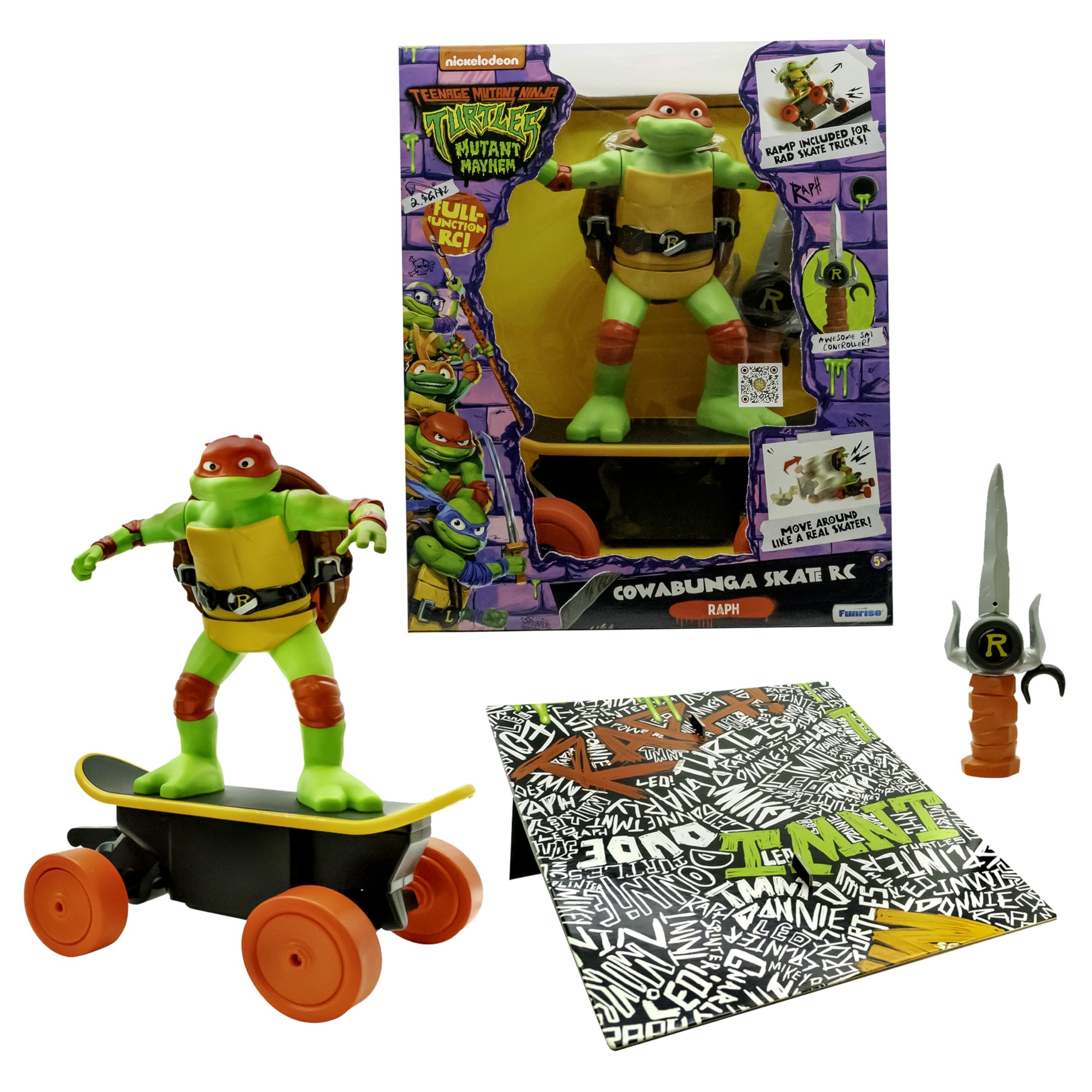 Teenage Mutant Ninja Turtles Raphael Cowabunga Skate RC - Imitates Real Skate Tricks - 2.4 GHz Remote Control - Ages 3+