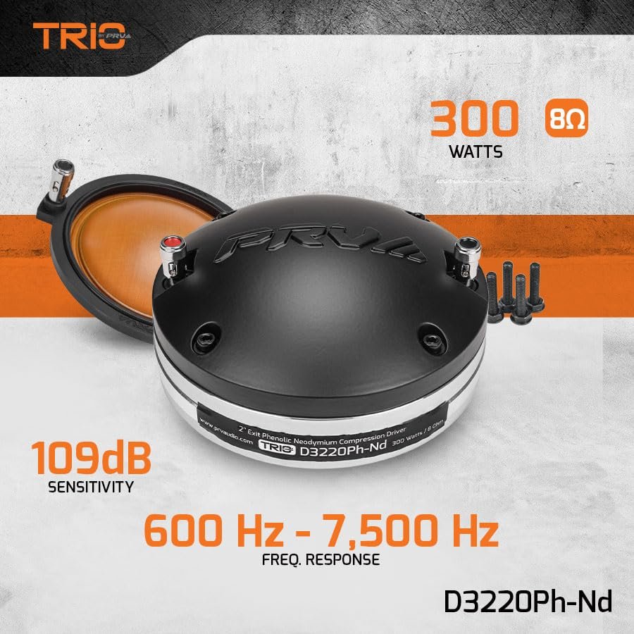PRV AUDIO Compression Driver D3220Ph-Nd 2 Inch Exit, 300 Watts, 8 Ohm, Phenolic Neodymium Pro Audio Compression Driver