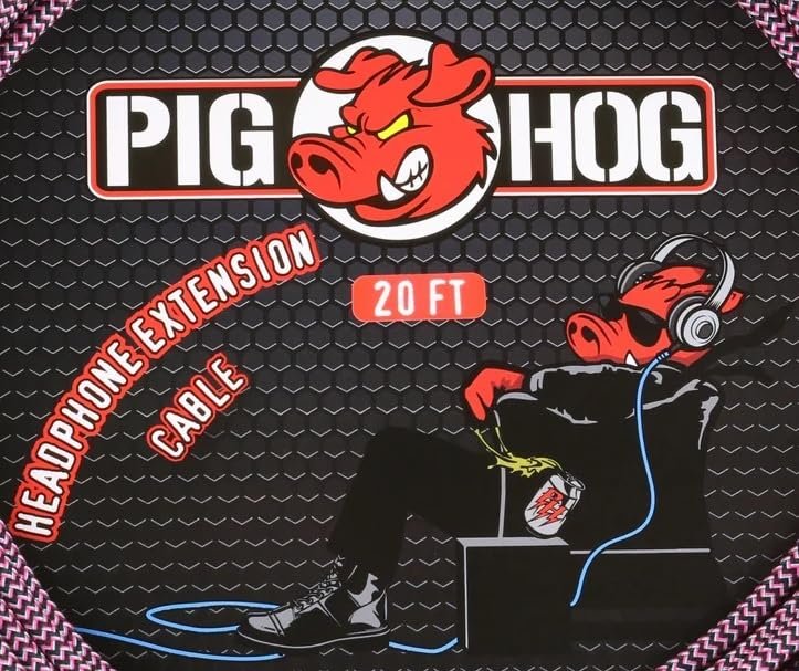 PIGHOG PHX3520RPP 20-feet Headphone Extension Cable TRS 3.5mm Female to TRS 3.5mm Male Woven Exterior Heavy Duty Molded Connectors Riviera Purple