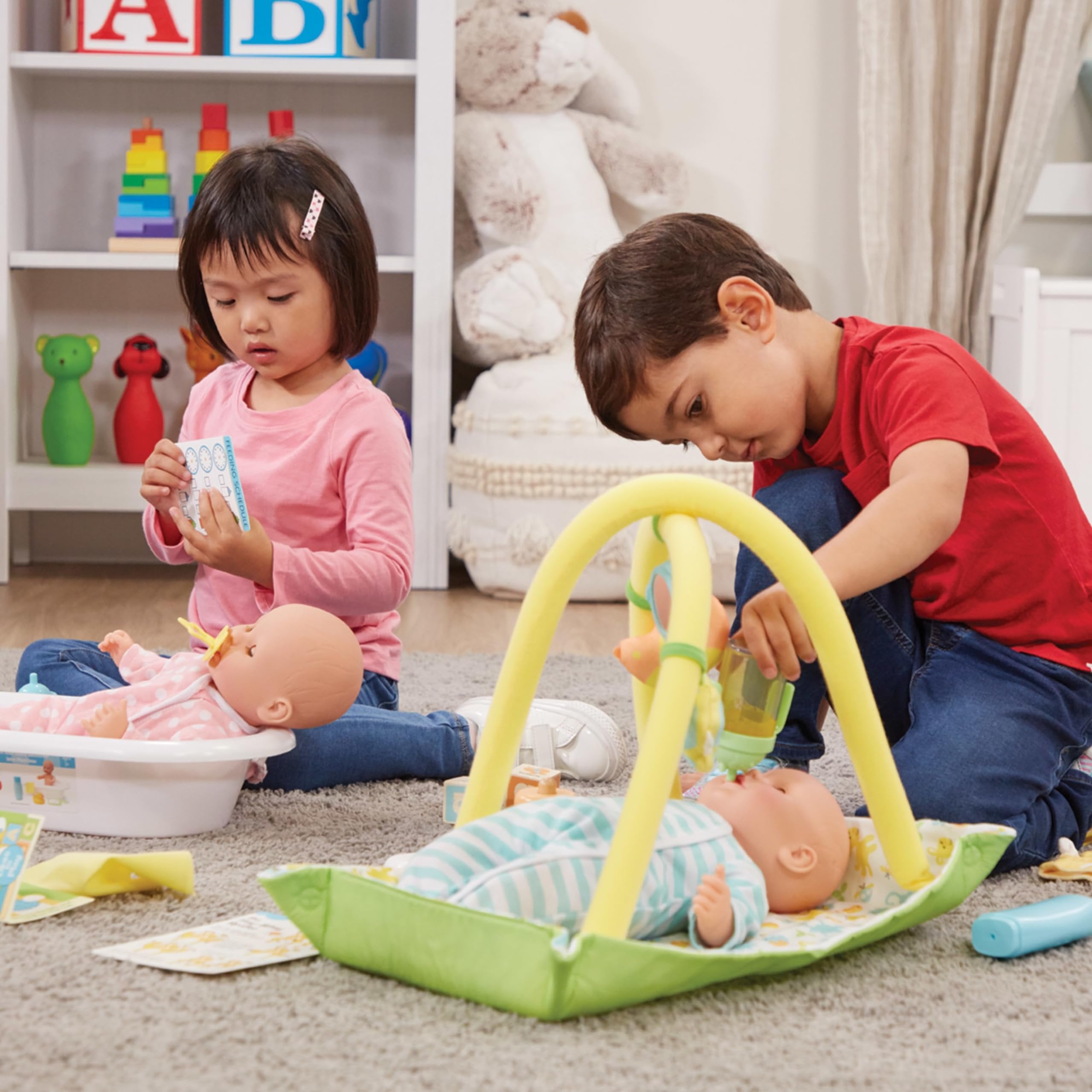Melissa & Doug Mine to Love Toy Time Play Set for Dolls with Activity Gym, Stacker, Blocks, More (16 pcs)
