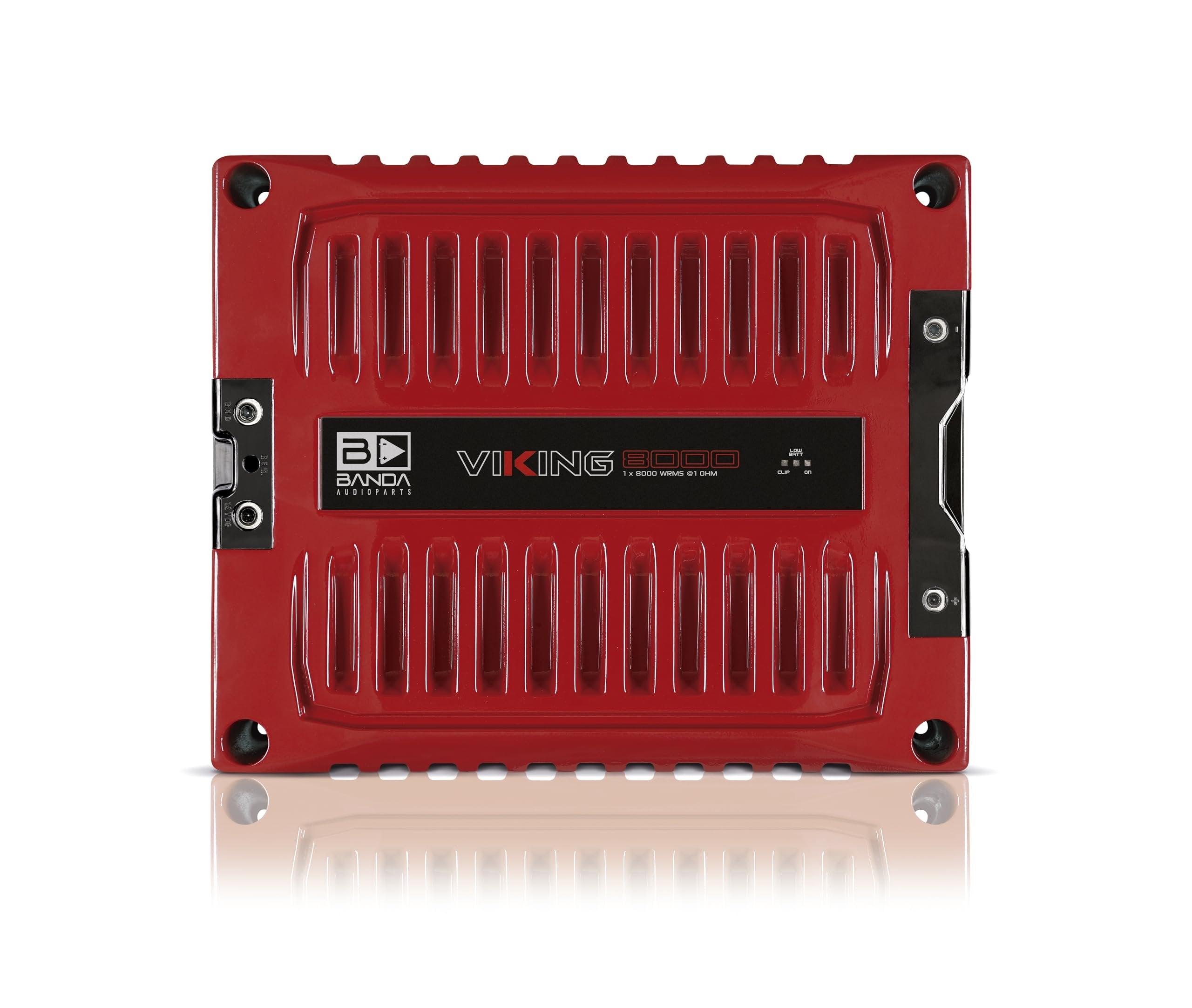 Banda VIK8000.1RED New Viking 8000 Watts Rms Amplifier Audio Car Speaker 1-Ohm Full Range Crafted with Aluminum Chassis, LED Indicators - Red