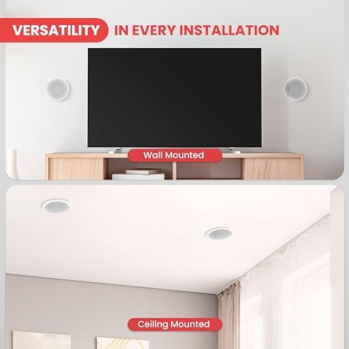 Pyle 6.5'' Home In-Wall / In-Ceiling Speakers, 250W Peak Power, Dual Hi-Fi Stereo Sound, Pivoting Silk Dome Tweeter, Poly Cone Mid-Bass, Adjustable Treble, Stain Resistant Grill, Custom Installations