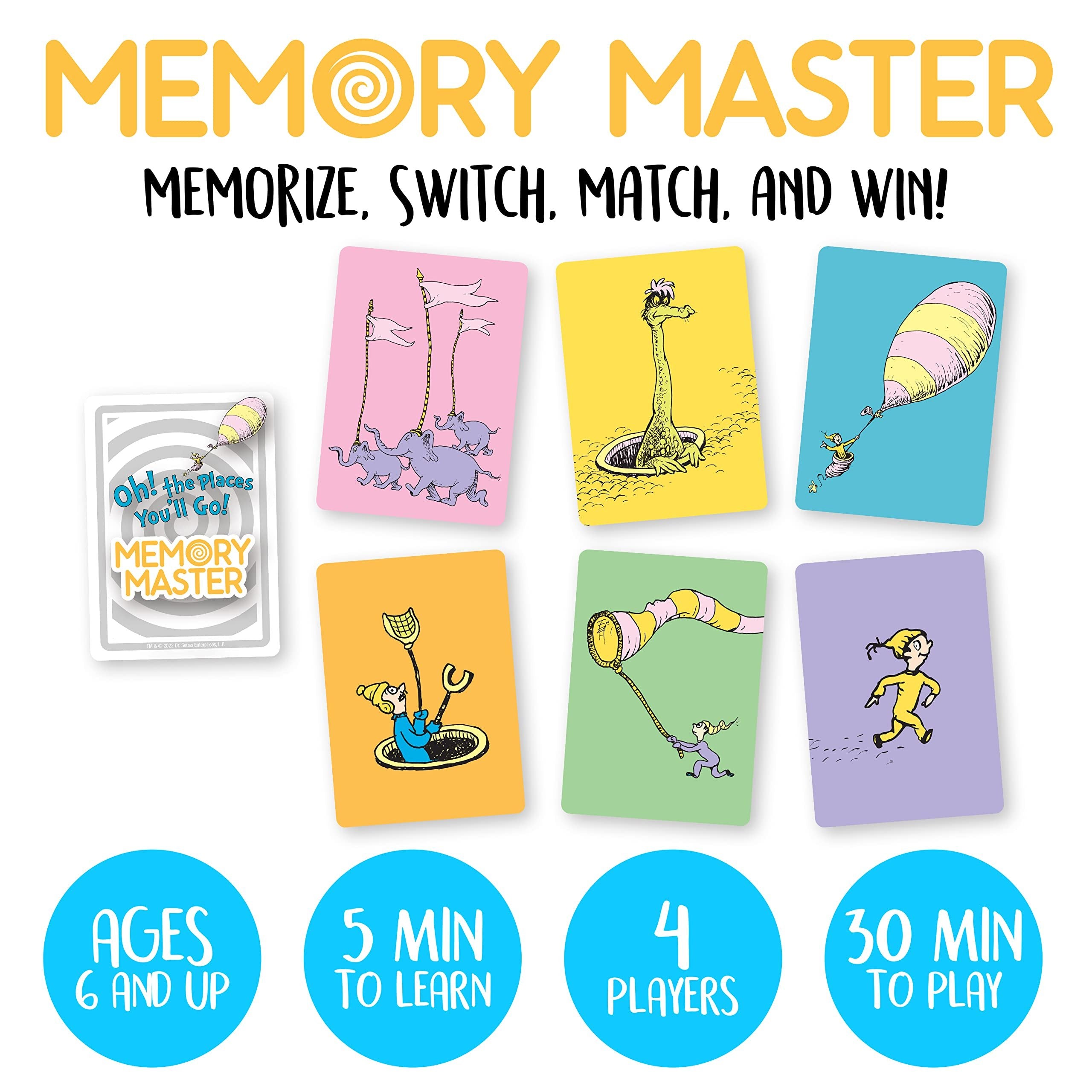 AQUARIUS Oh, The Places You'll Go! Memory Master Card Game - Fun Family Party Game for Kids, Teens & Adults - Entertaining Game Night Gift - Officially Licensed Dr. Seuss Merchandise