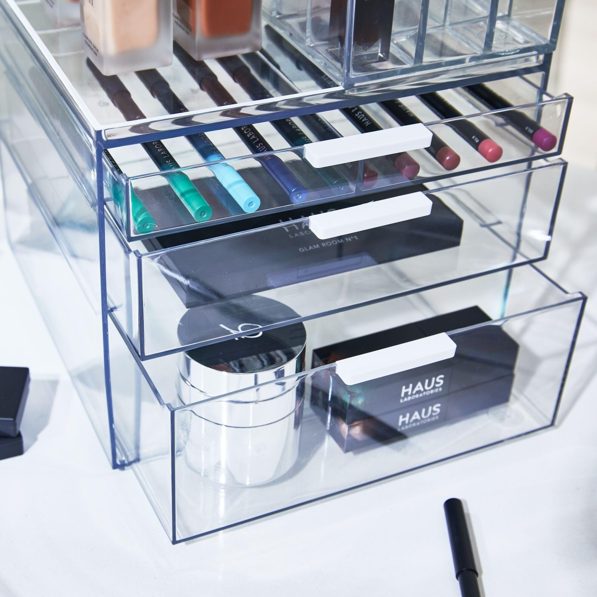 iDesign The Sarah Tanno Collection Tall Plastic Cosmetic Drawer Organizer, Clear