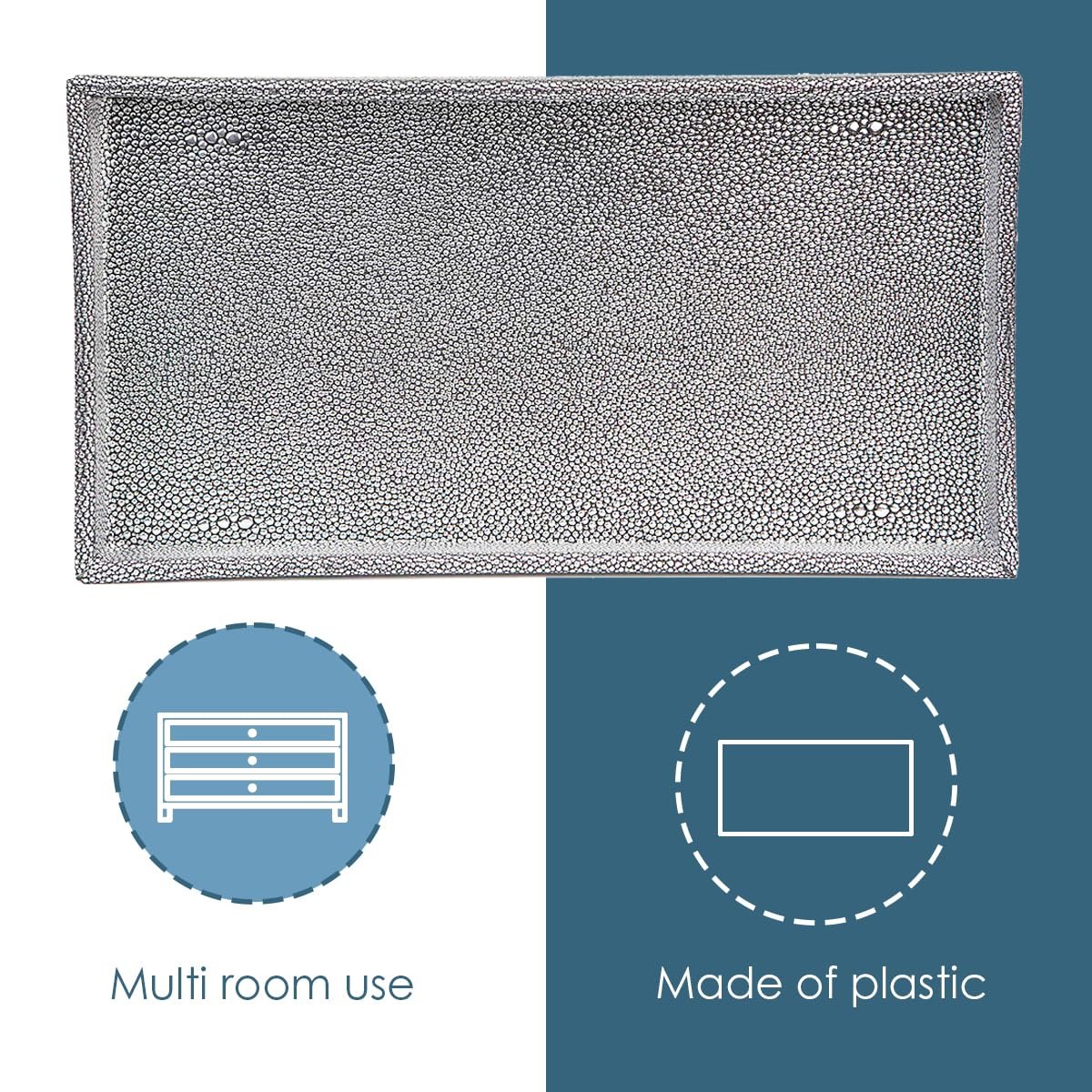 Home Basics Plastic Vanity Tray for Jewelry, Make up, Perfume, Cosmetics, Bathroom or Dresser Organizer, (Silver Texture)