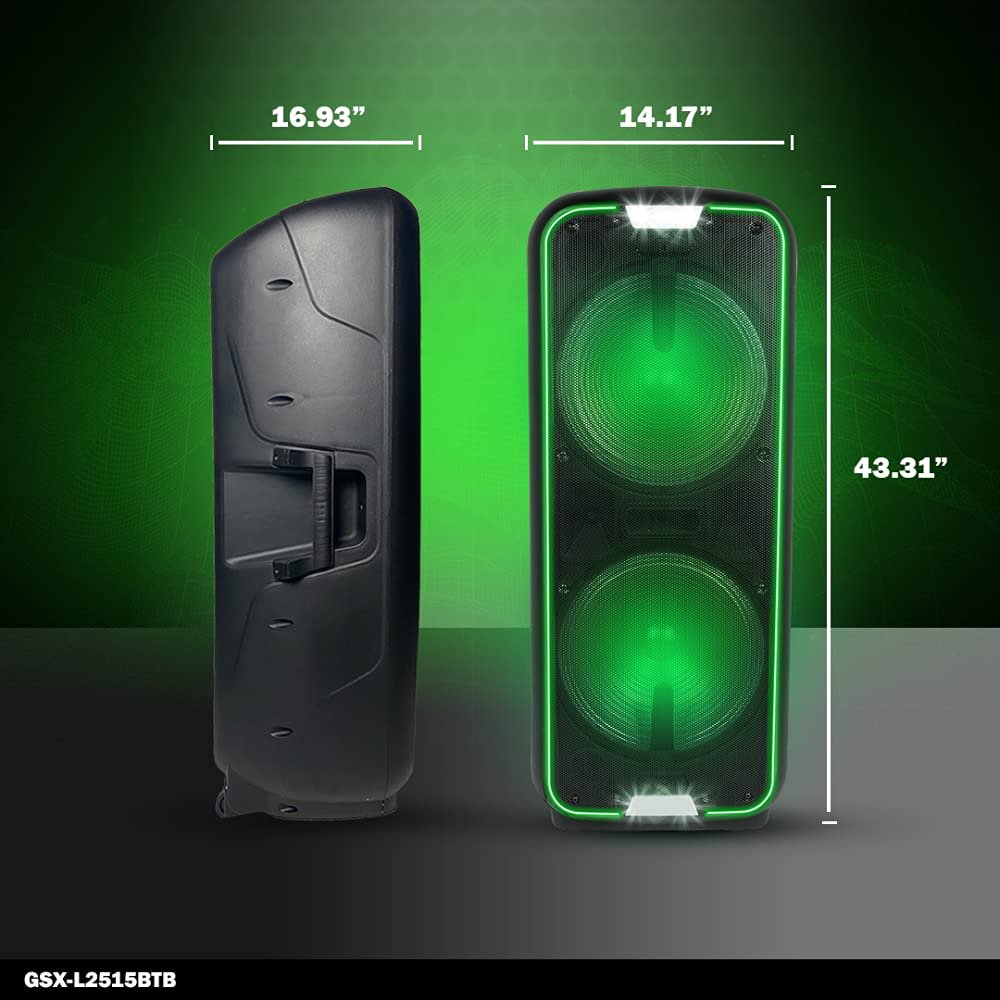 Gemini GSX-L2515BTB GSX-L2515BTB Portable Dual 15 in. Rechargeable Powered Bluetooth Loudspeaker