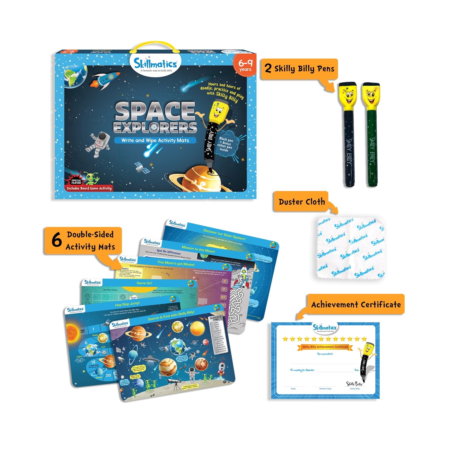 Skillmatics Educational Game: Space Explorers Write & Wipe Activity Mats