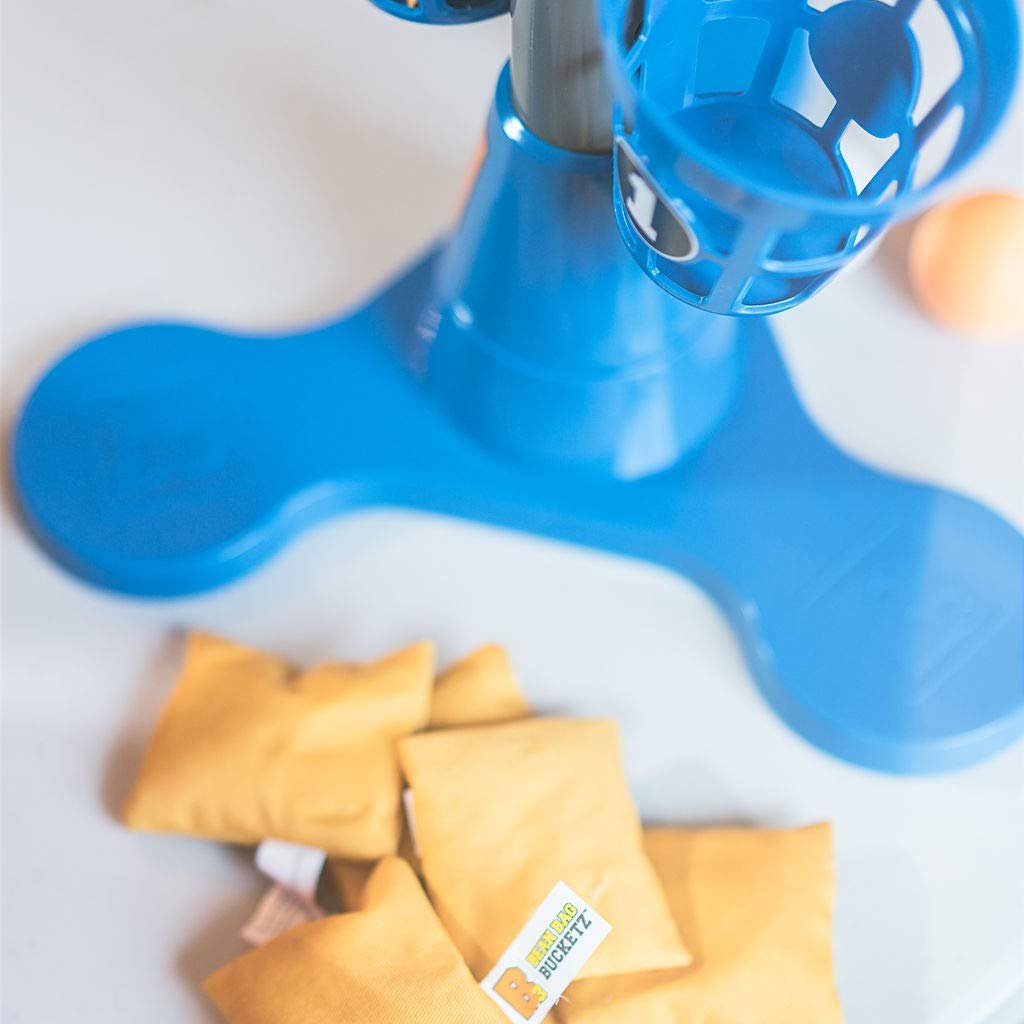 B3 Blitz, Bean Bag and Pong Ball toss Game, Indoor Party Game for Adults and Family: College Bean Bag The Next Generation Pong Game;Game Stand, 5 Buckets 8 Bean Bags 4 Pong Balls, Blue