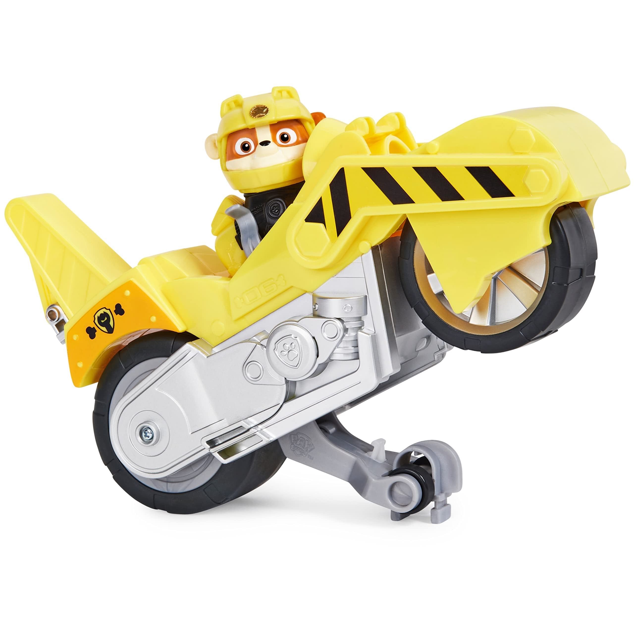 Paw Patrol, Moto Pups Rubble’s Deluxe Pull Back Motorcycle Vehicle with Wheelie Feature and Toy Figure