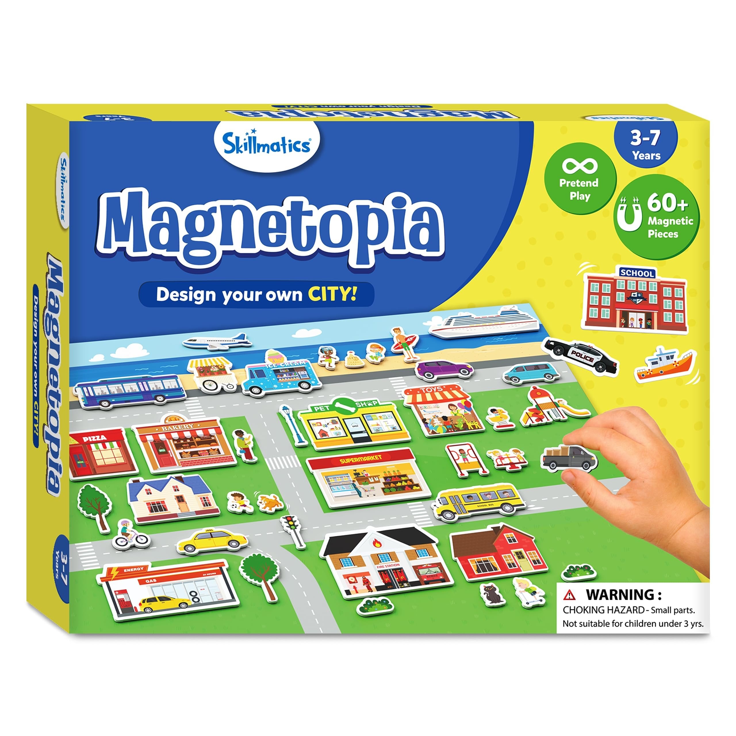 Skillmatics Creative Toy Magnetopia - Design Your City, Interactive Pretend Play Set for Kids, Toddlers, 60+ Magnetic Pieces, Preschool Learning Game, Gifts for Boys & Girls Ages 3, 4, 5, 6, 7