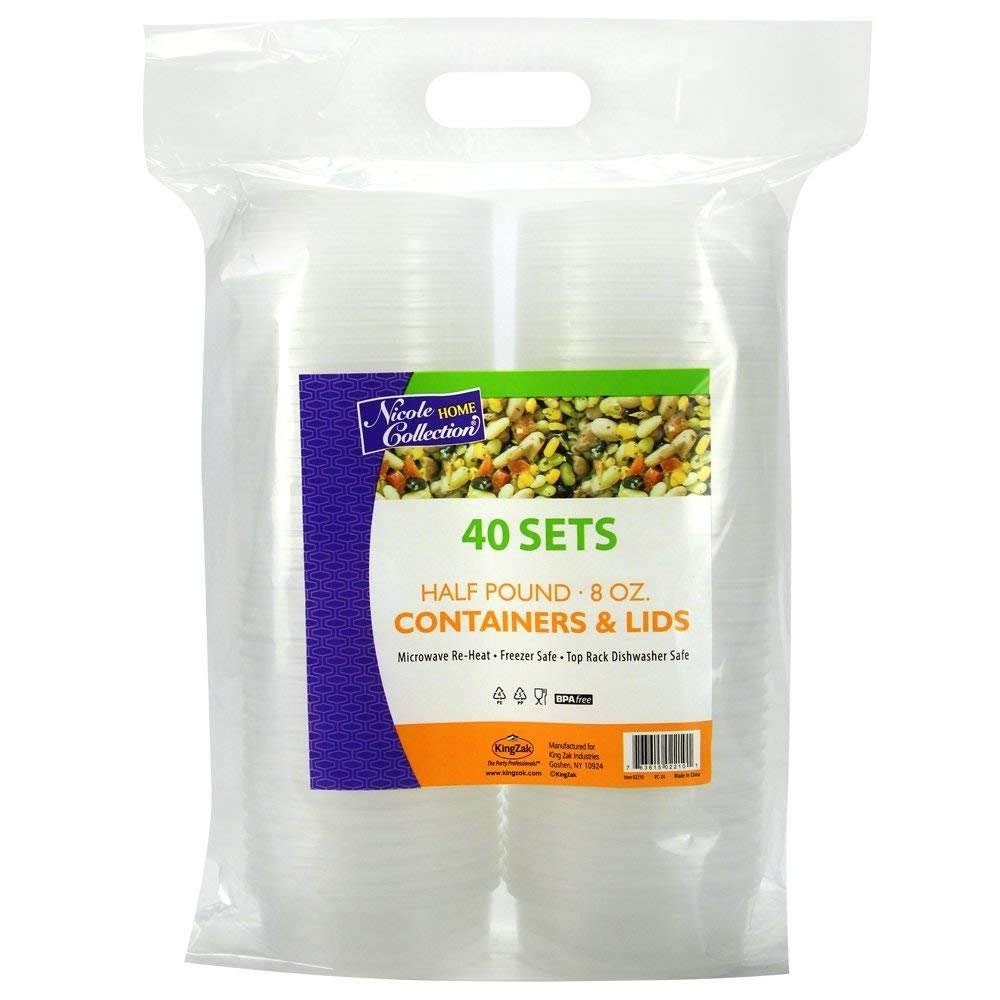 Nicole Home Collection Deli Food Storage Containers with Lids, 8-Ounce, 40-Pack, Leak Proof, Airtight, Microwave & Dishwasher Safe, Stackable, Reusable, And BPA Free