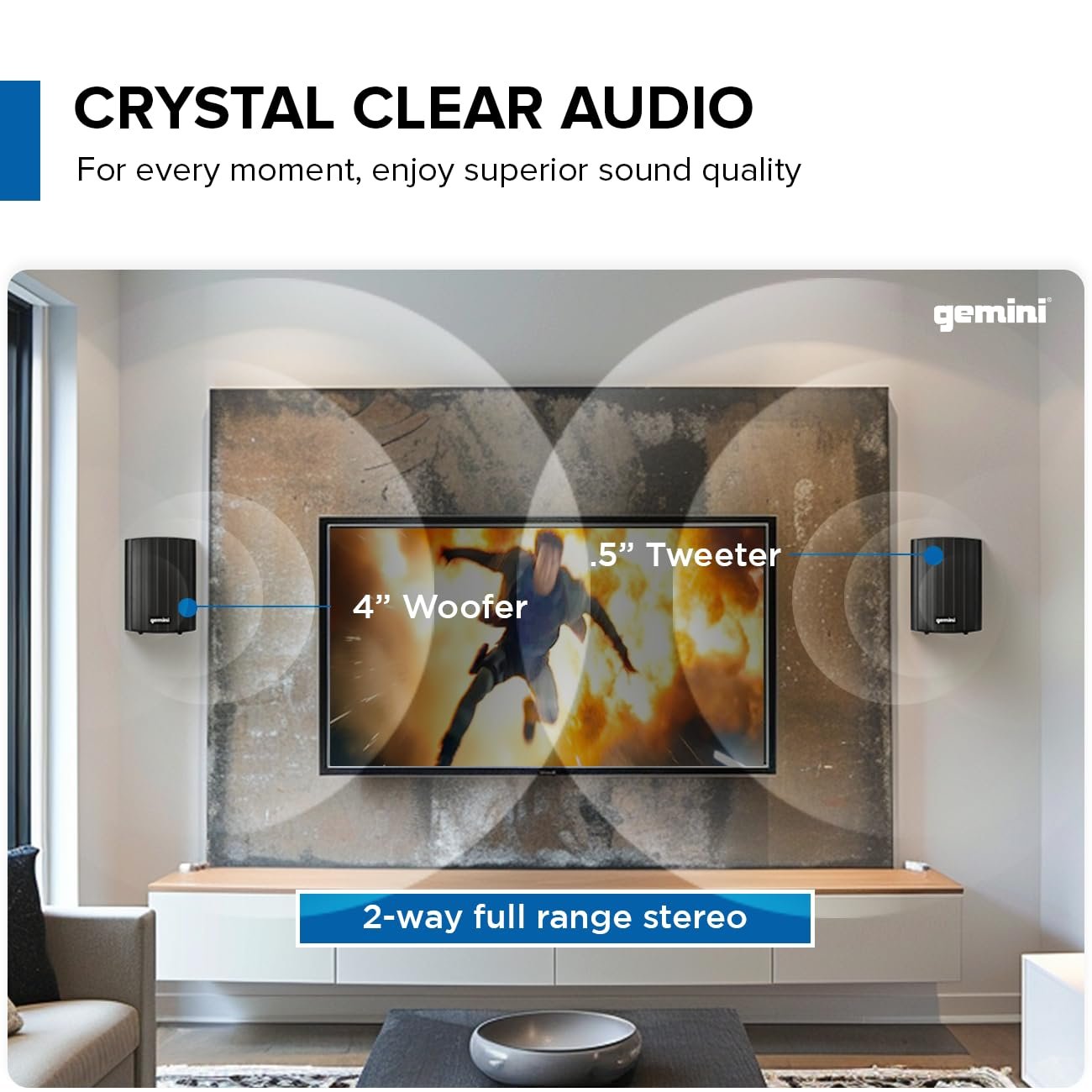 Gemini Sound GHSI-W400BT-PR-BLK 4" Inch Powerfull Bass Woofer 100 Watt Peak Power Waterproof Bluetooth Wall & Ceiling Mount Wired Speakers Pair - Easy Daisy Chain for Home Outdoor Pool & Patio, Black