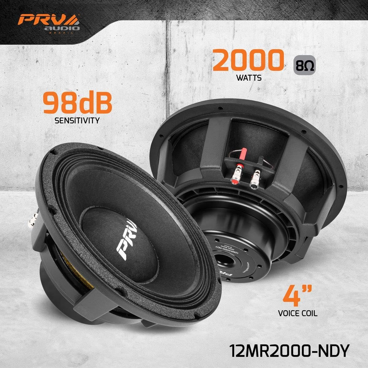 PRV AUDIO 12MR2000-NDY 12 inch Midrange PRO Audio Speaker, 2000 Watts 8 Ohm, 98dB, 4" Voice Coil High Power Car Audio & Chuchero Neodymium Loudspeaker (Single)