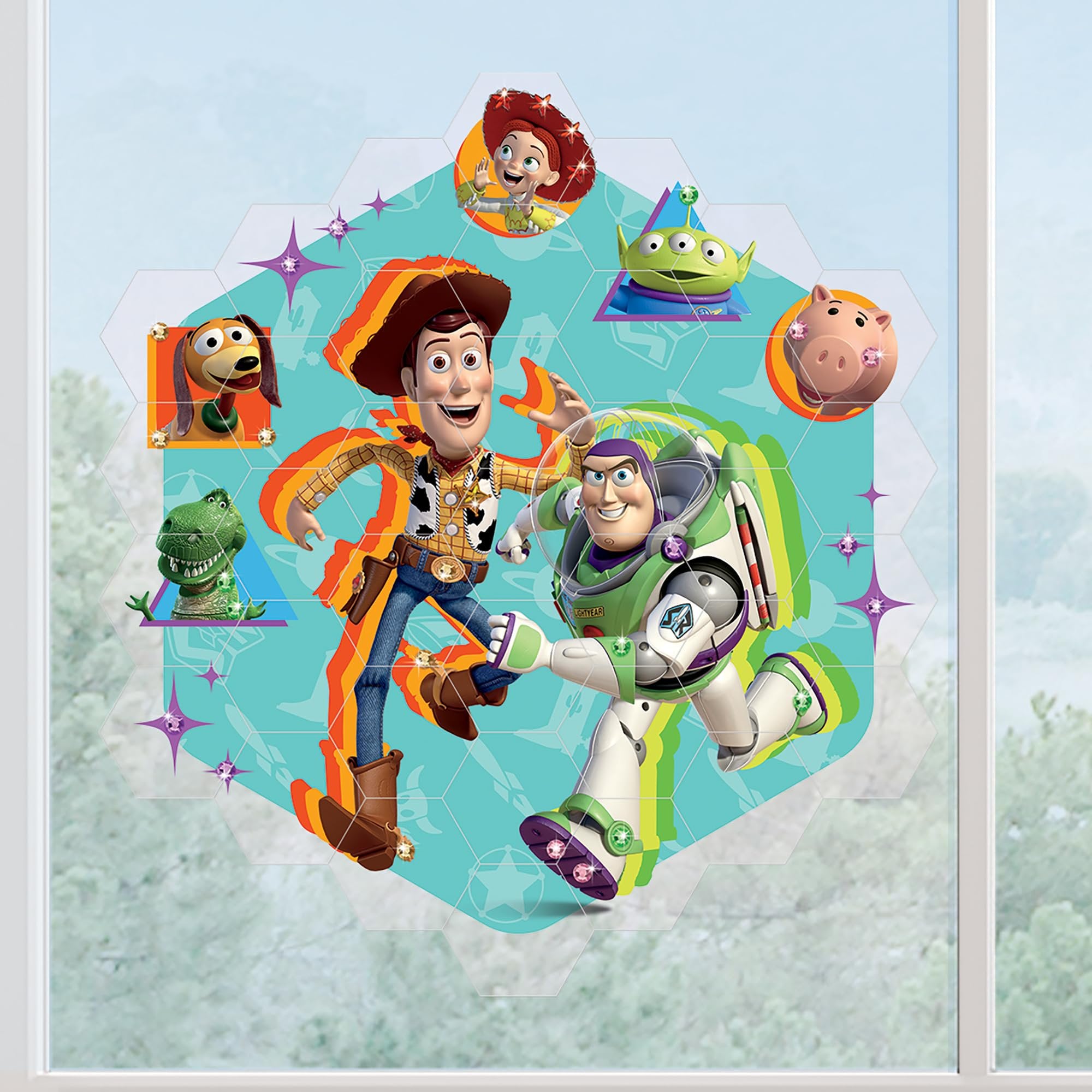 Make It Real Disney: Window Art Mosaic - Toy Story - 41 pcs, Reusable Window Puzzle Clings, Creates a 10.5 x 9.5 Image, Disney Pixar, Kids Ages 6+
