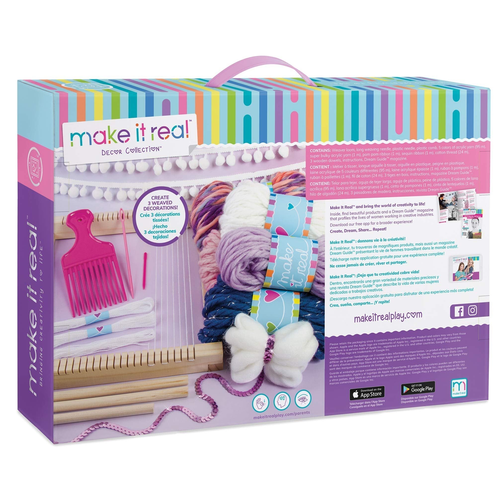 Make It Real - Woven Wall Hanging. Arts and Crafts Kit for Girls Guides Tweens to Weave Their Own Wall Art. Includes Materials for Three Beautiful Hanging Woven Wall Art Pieces
