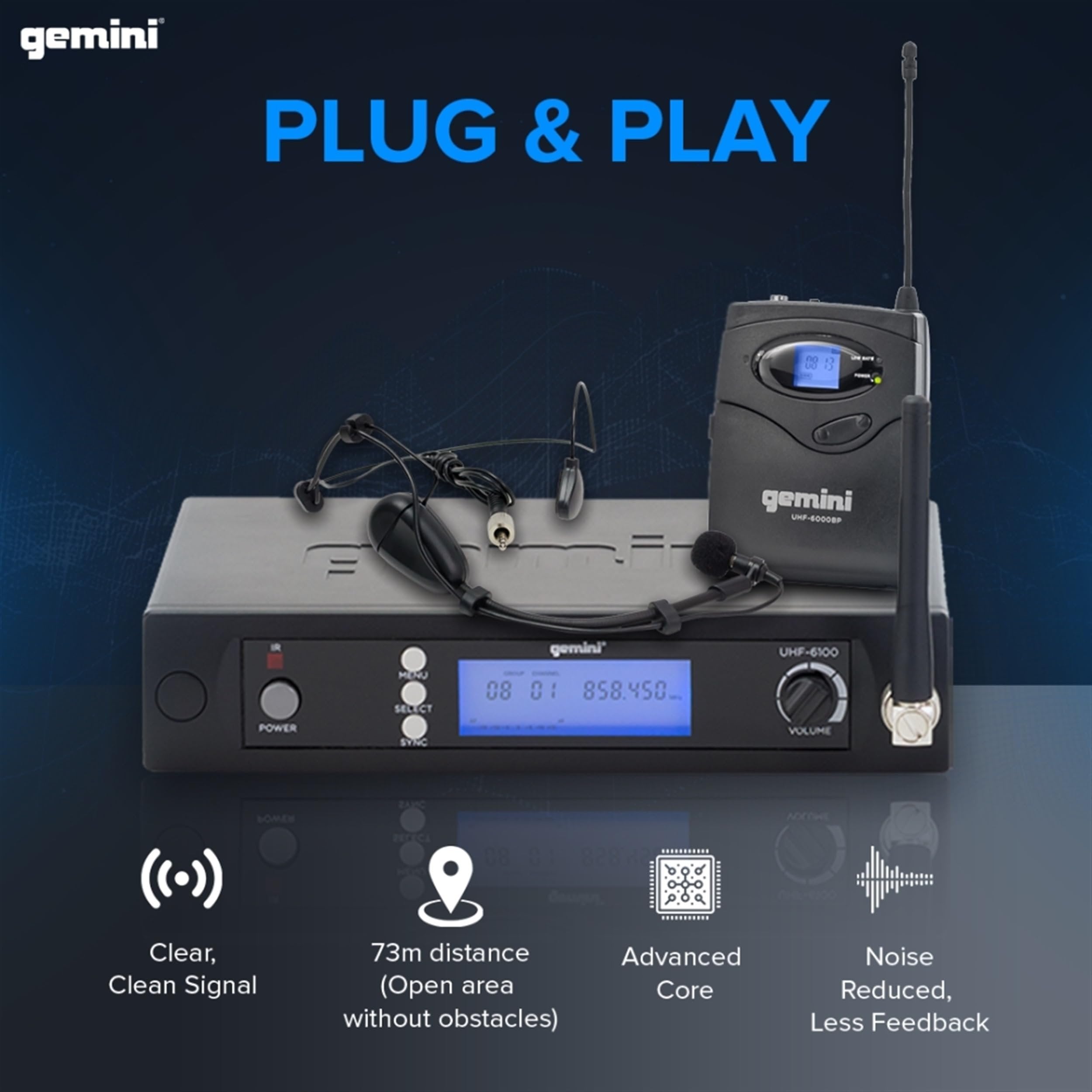 Gemini Sound UHF-6100HL Wireless Lavalier & Headset Mic - Precision Sound for Every Word and Tune