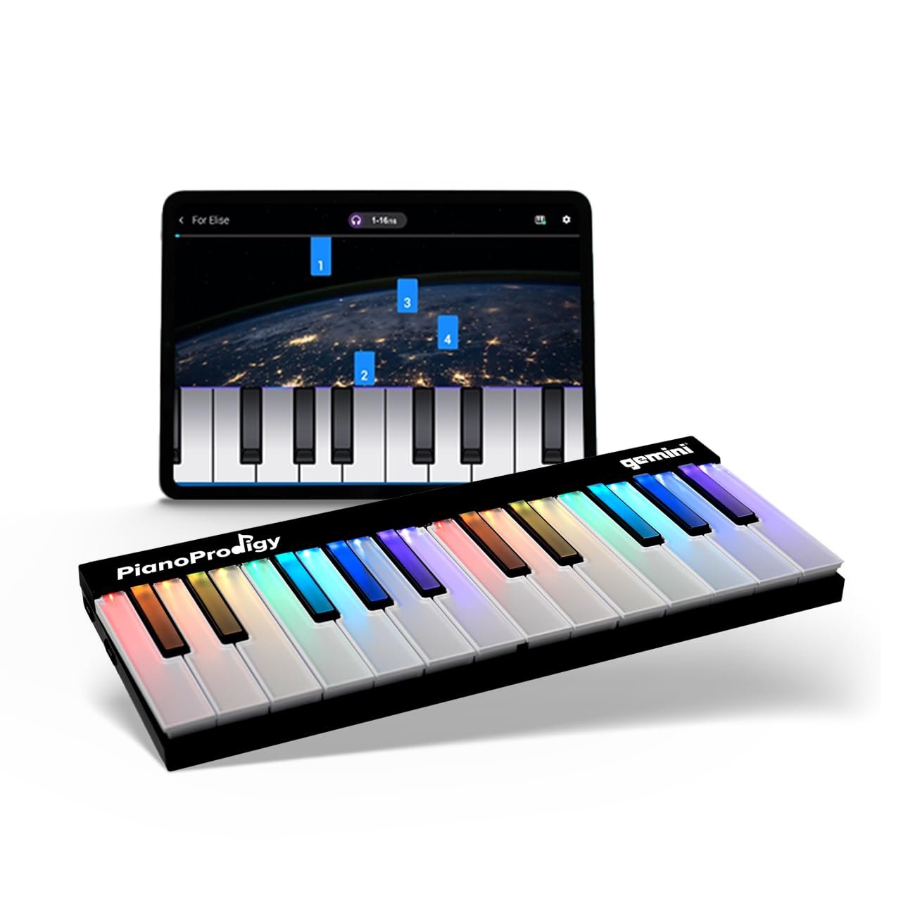 Gemini Sound PianoProdigy: 24-Key Light-Up Wireless MIDI Keyboard | Must Connect to iOS/Android Device for Sound | Expandable, Bluetooth, Portable - Ideal for Young Musicians Learning Piano (24 Keys)