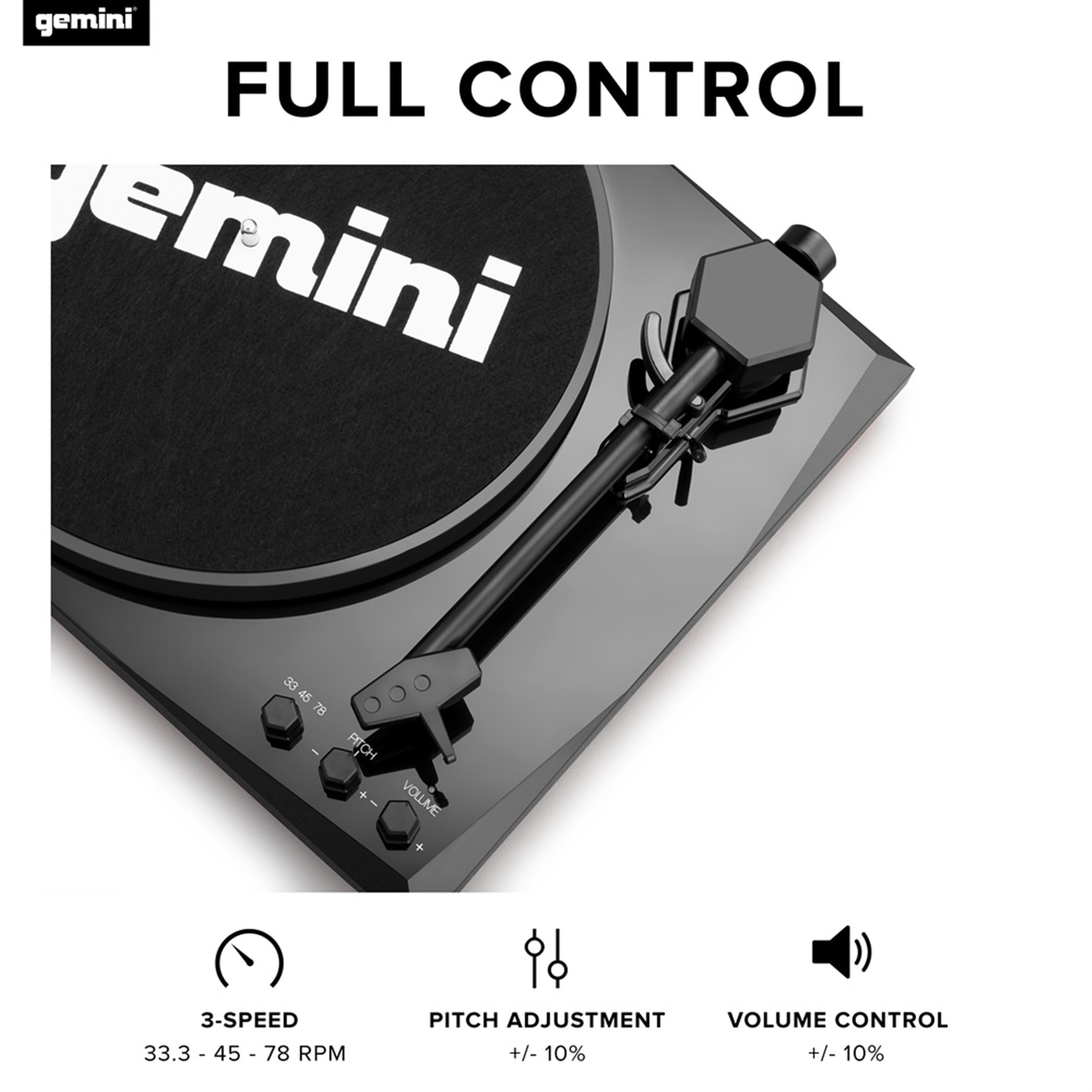 Gemini Sound TT-900 - Classic Black 3-Speed Turntable with Pitch Adjustment, Bluetooth Connectivity, and High-Fidelity Stereo Sound