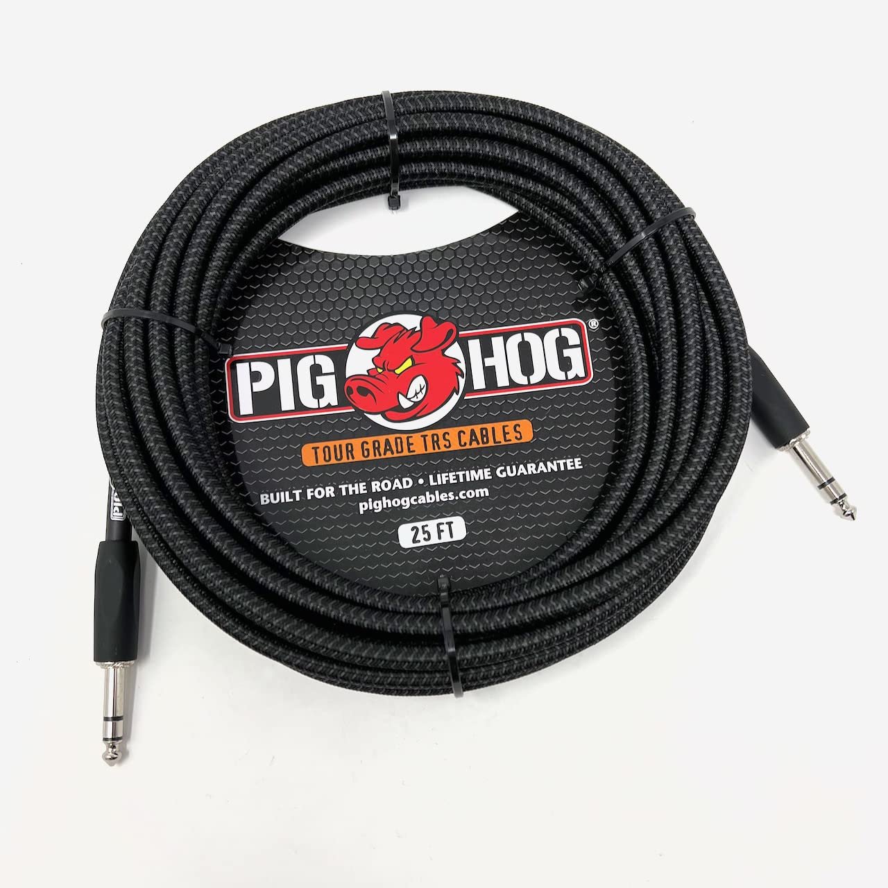 Pig Hog PTRS25BK Vintage Series Black Woven Tour Grade Balanced TRS 1/4" Connectors High Performance Instrument Cable 25-Feet Build for The Road