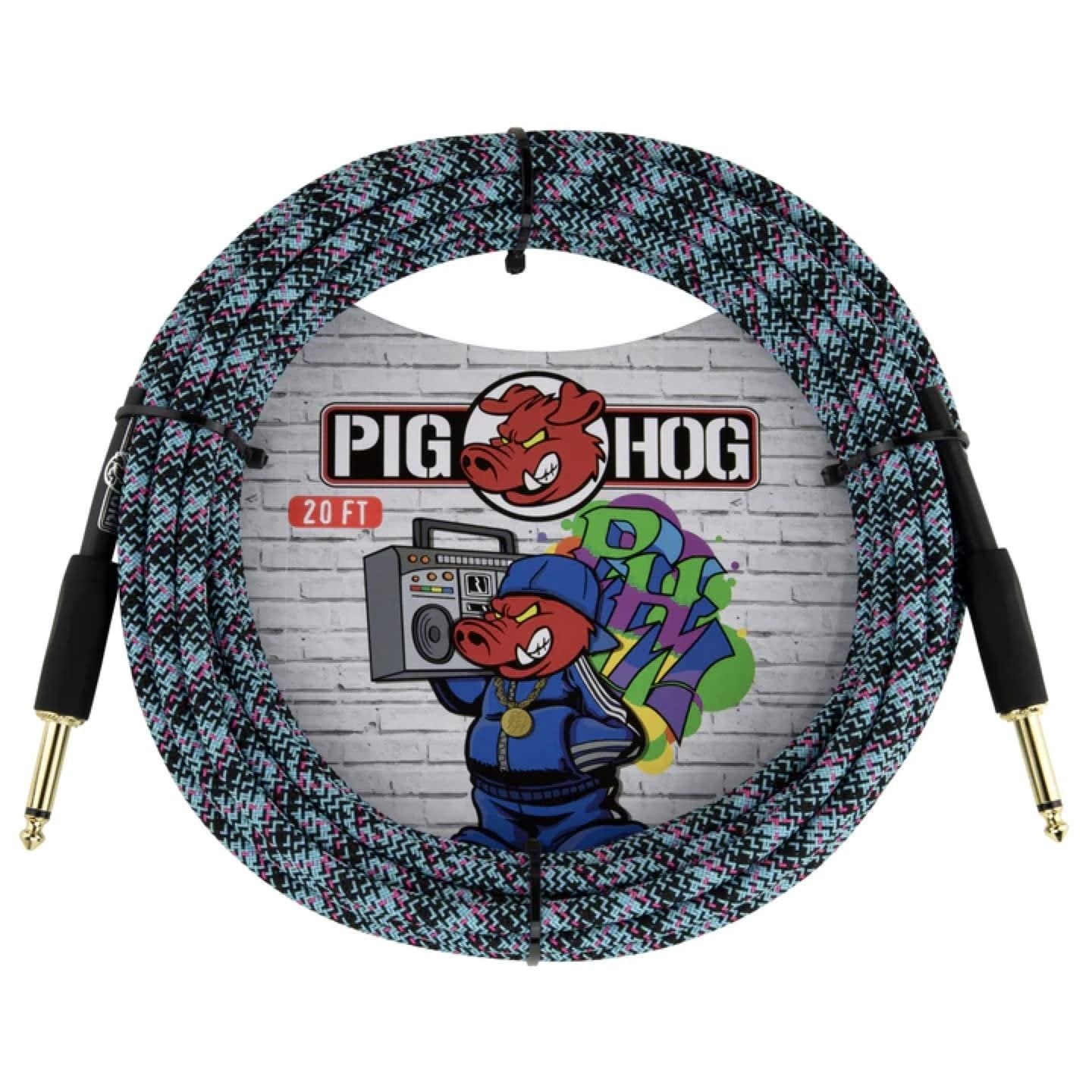 Pig Hog 20-Foot Woven Instrument Cable (1/4" Straight/TS),Blue Graffiti