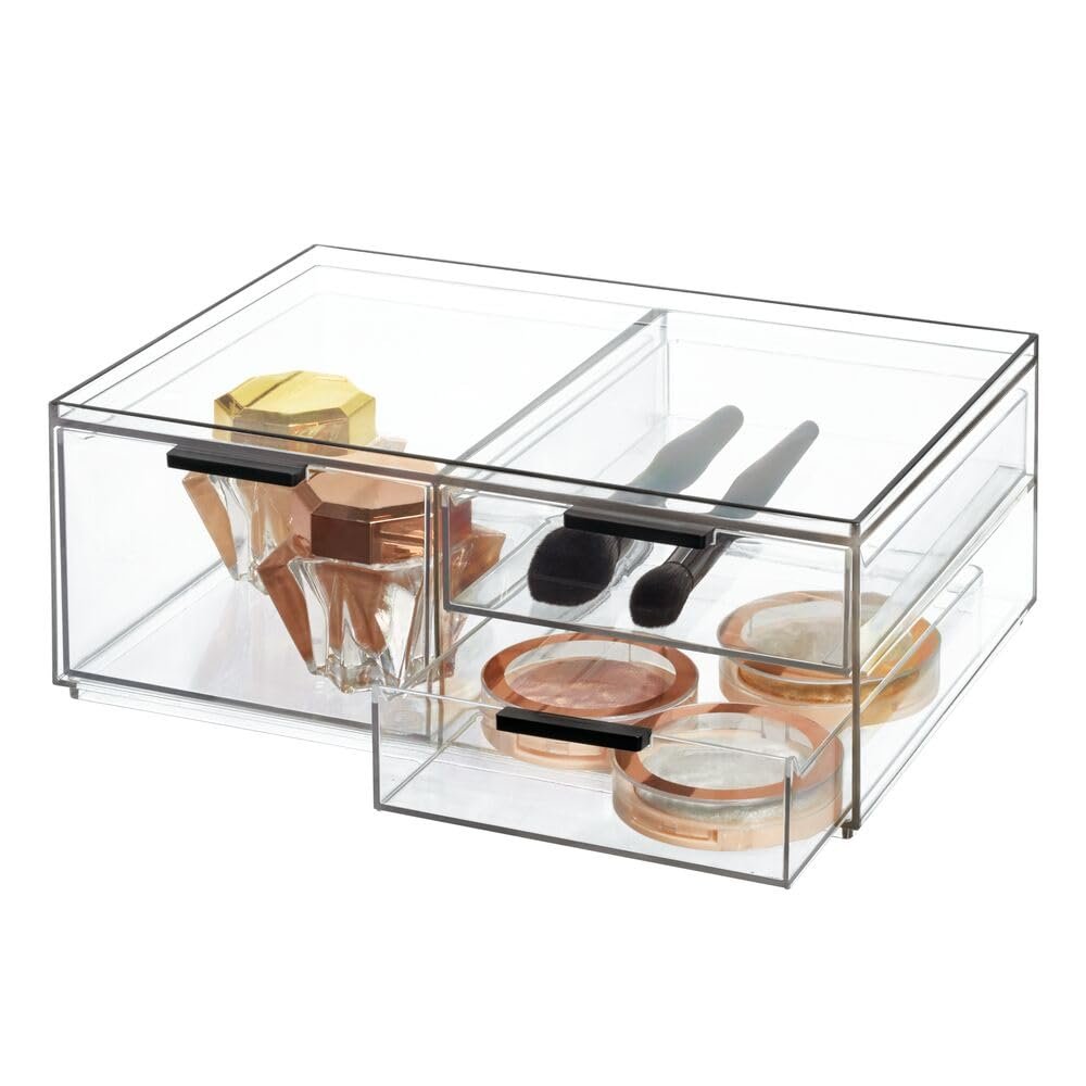 RPET Onyx 3 Drawer Cosmetic Organizer - Wide Clear