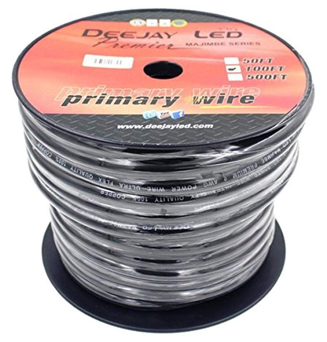 DEEJAYLED 0 Gauge Pure Copper Interconnect Cable, 100', Black - TBH0100BLKCOPPER