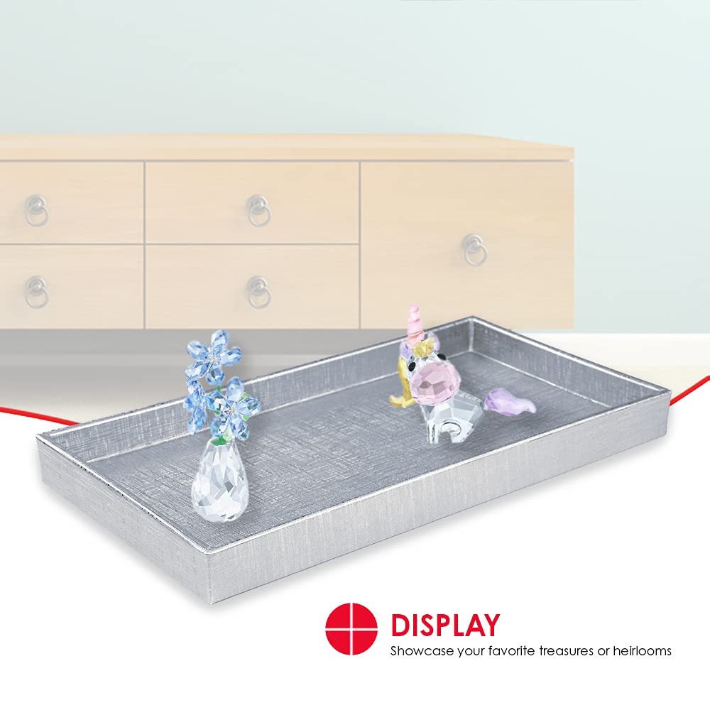 Home Basics Vanity Tray for Makeup, Jewelry, Perfume, Cosmetics Storage, Bathroom Organizer (Horizontal, Metallic Weave)