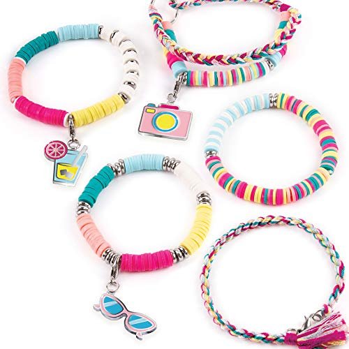 Make It Real - Summer Vibes Heishi Bead Bracelets - DIY Charm Bracelet Making Kit with Case - Friendship Bracelet Kit with Beads, Charms & Thread - Arts & Crafts Bead Kit for Girls - Makes 5 Bracelets