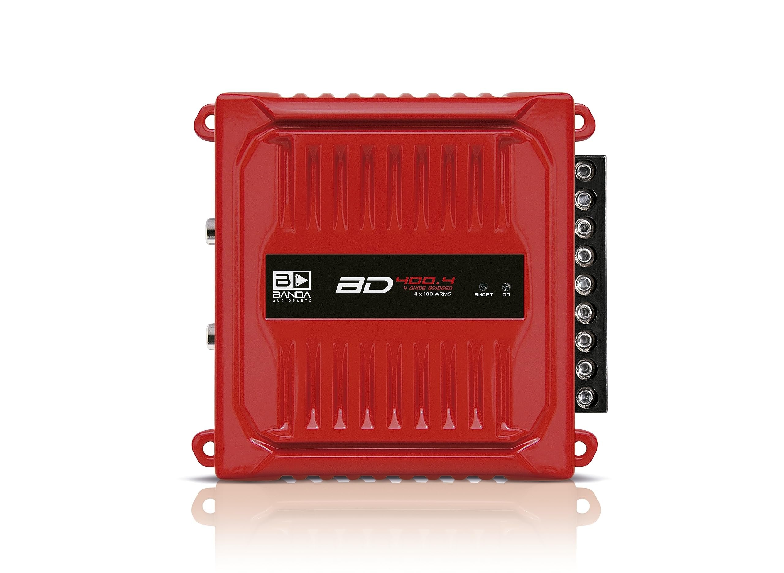 Banda Audioparts BD400.4RED Four Channel 4 x 100 Watt Rms Full Range Car Audio Amplfier 4 Ohms Bridged with Optional Use Low or High Pass Filters Red